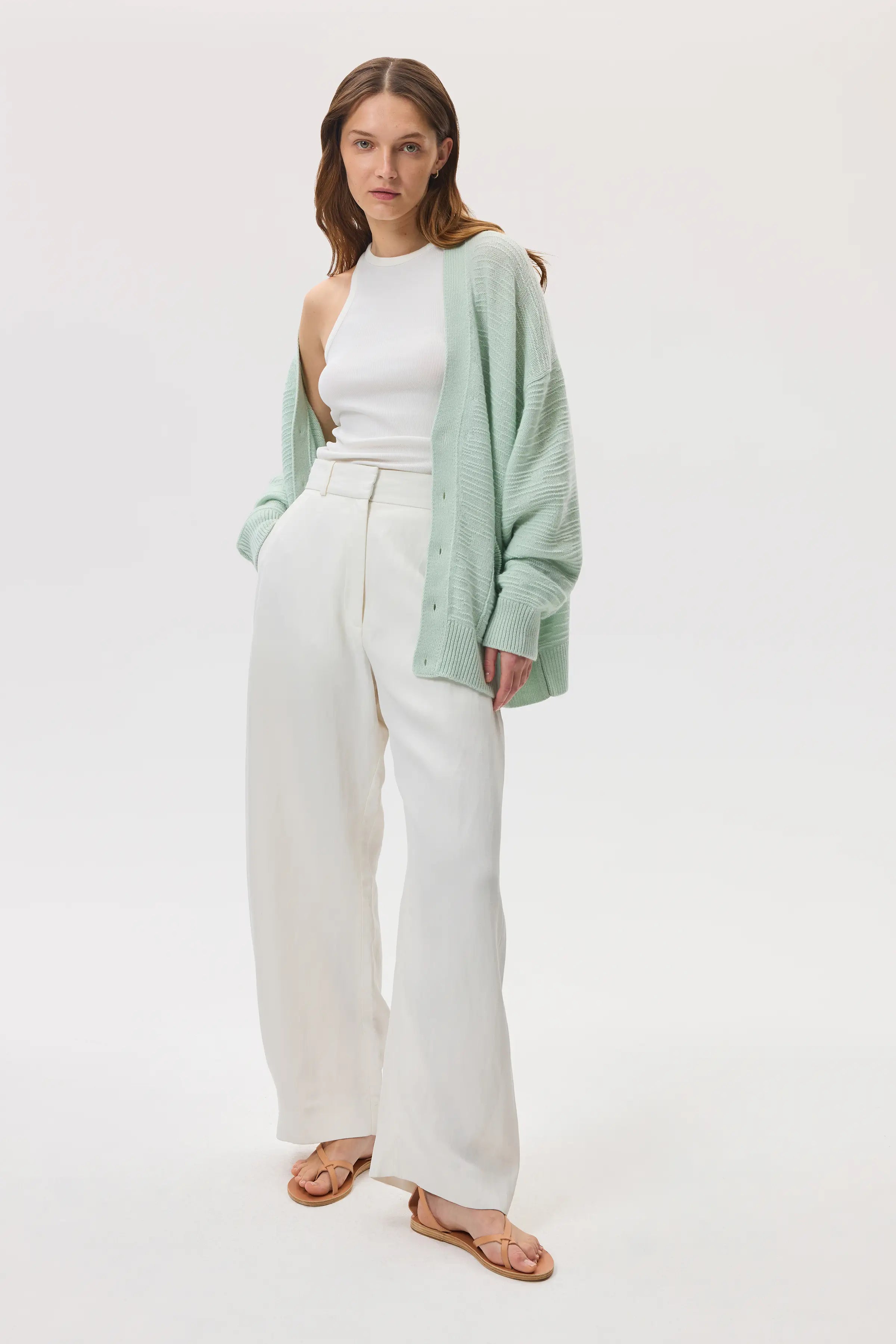 Johnstons of Elgin - Textured Light Green Cashmere Cardigan
