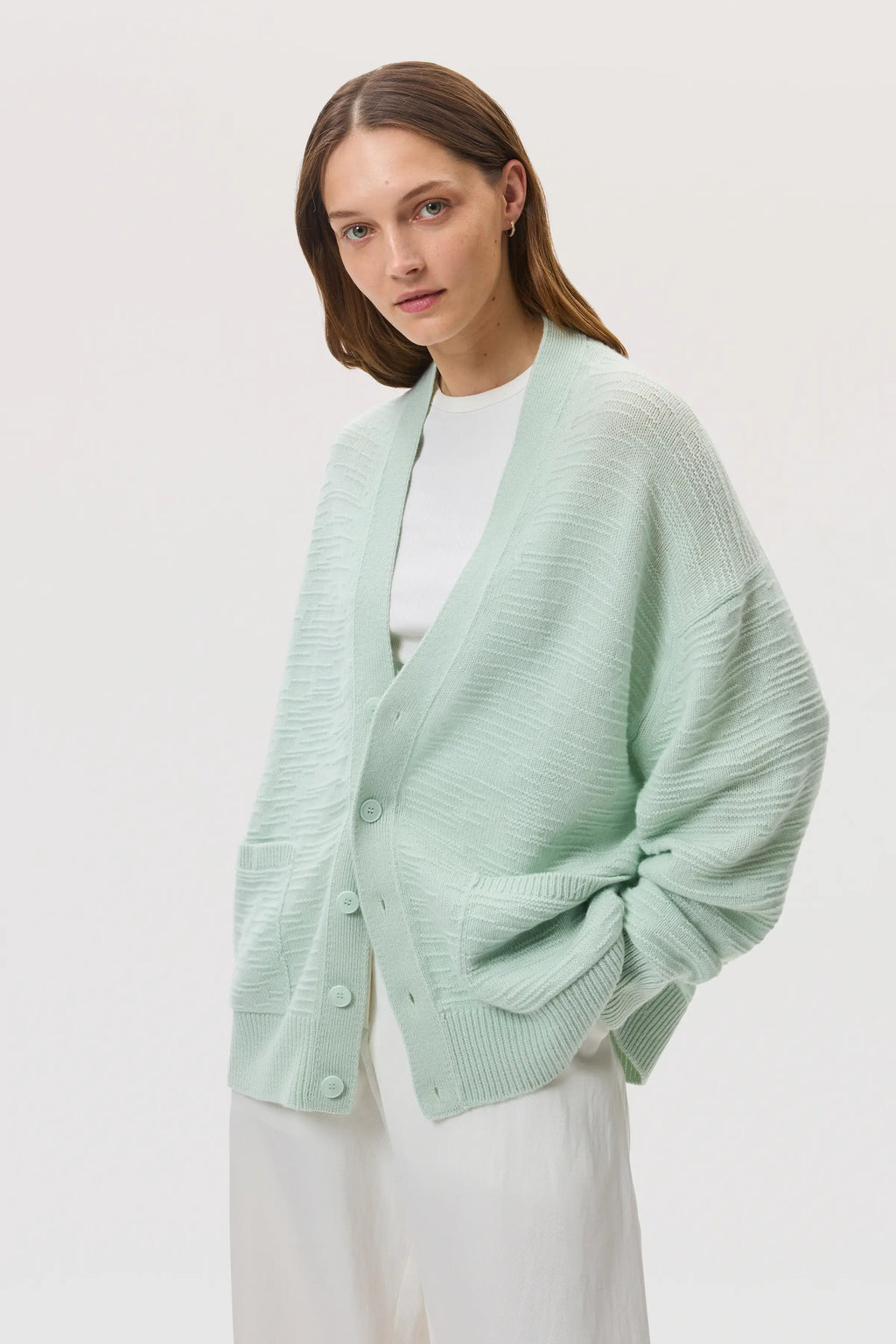 Johnstons of Elgin - Textured Light Green Cashmere Cardigan