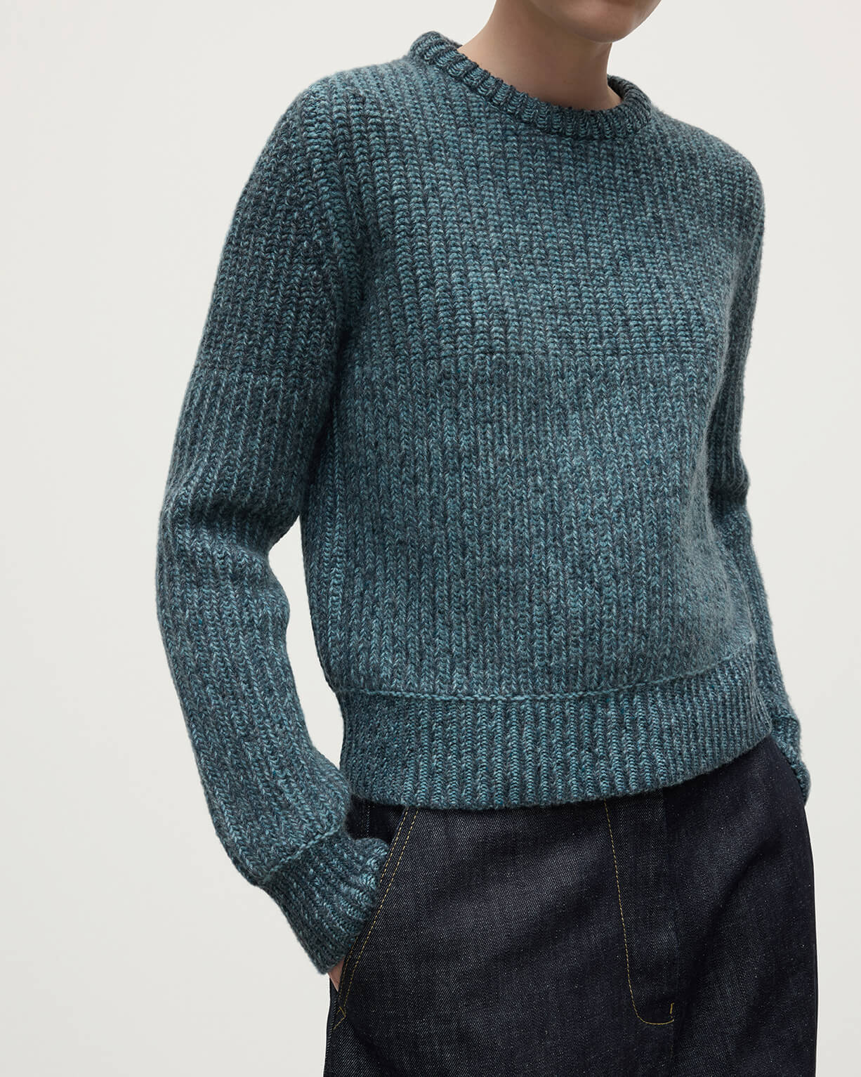 Johnstons of Elgin - High Neck Donegal Cashmere Blue Jumper