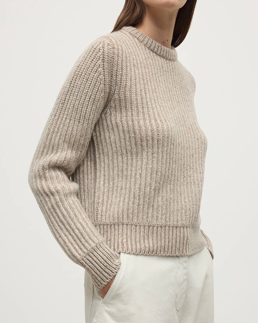 Johnstons of Elgin - High Neck Donegal Cashmere Cream Jumper