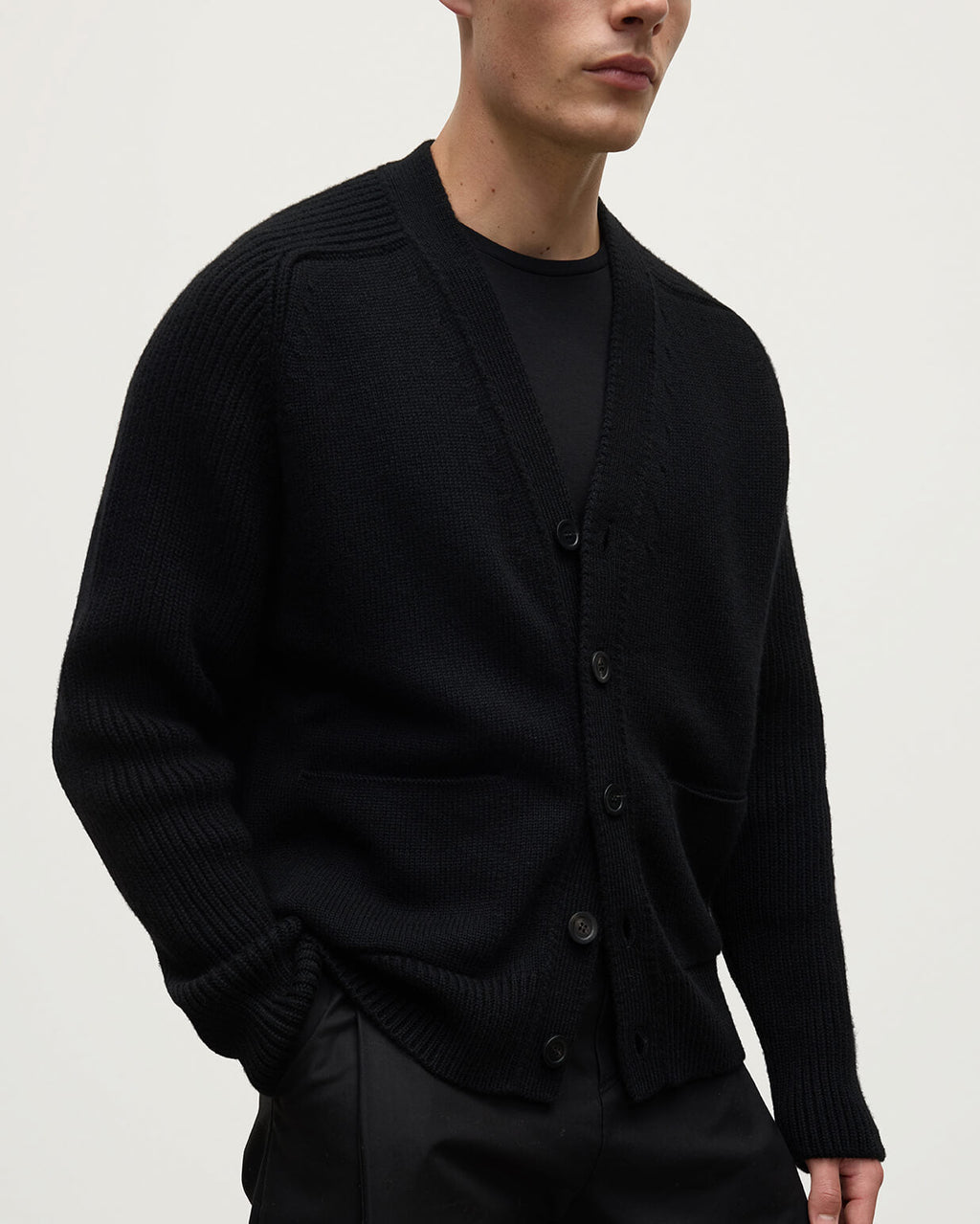 Johnstons of Elgin - Ribbed Cashmere Black Cardigan