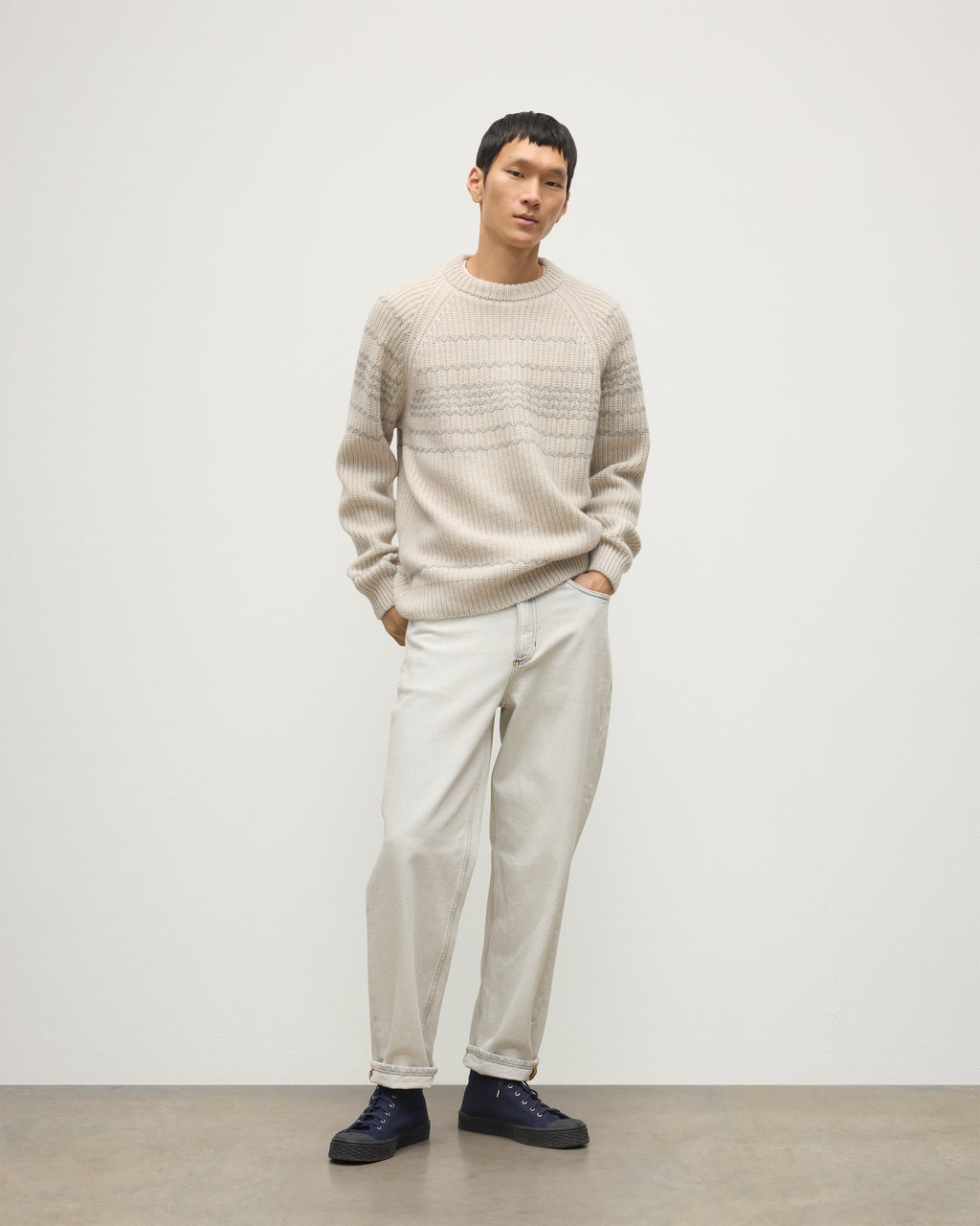 Johnstons of Elgin - Summit Natural & Grey Cashmere Jumper