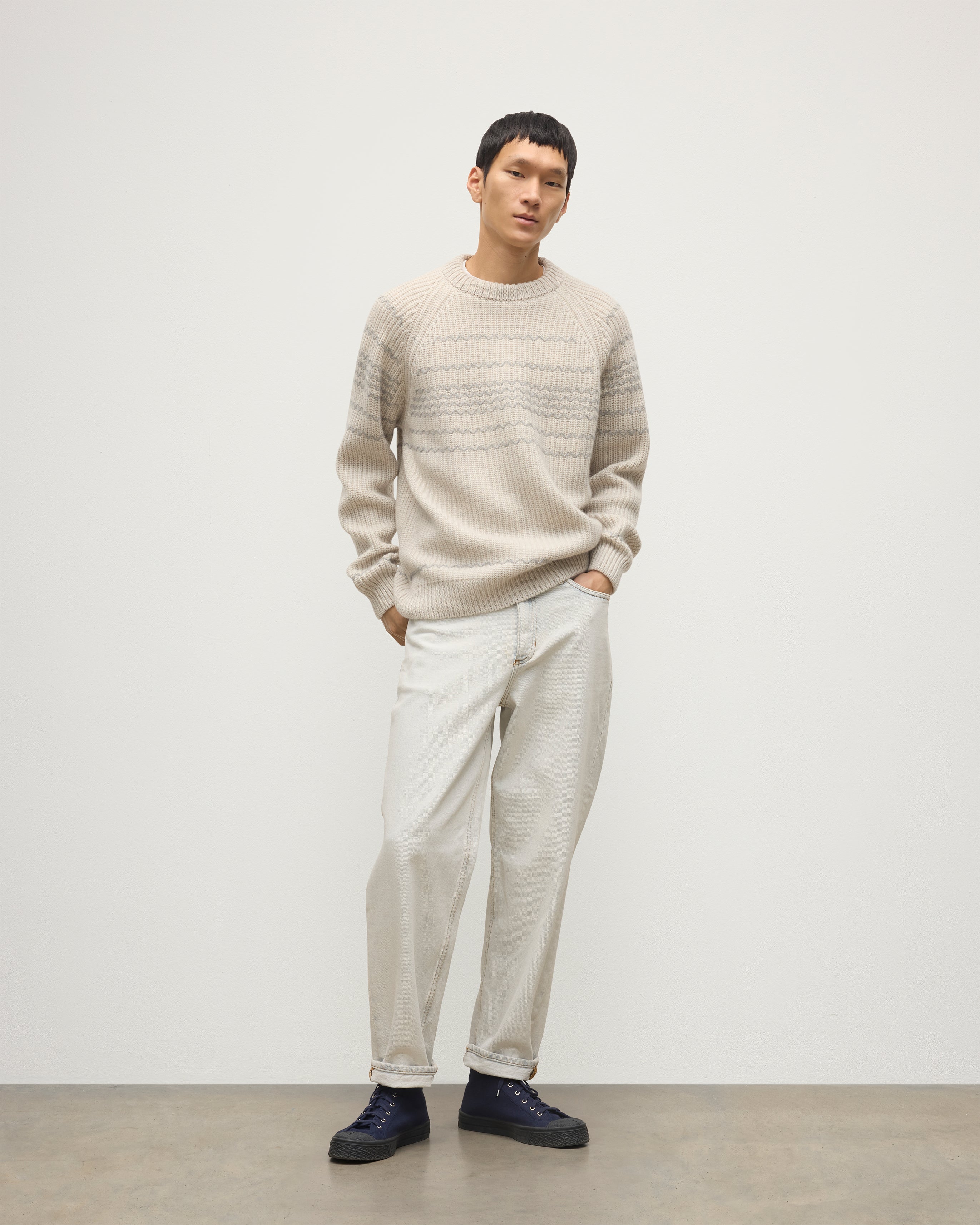 Johnstons of Elgin - Summit Natural & Grey Cashmere Jumper