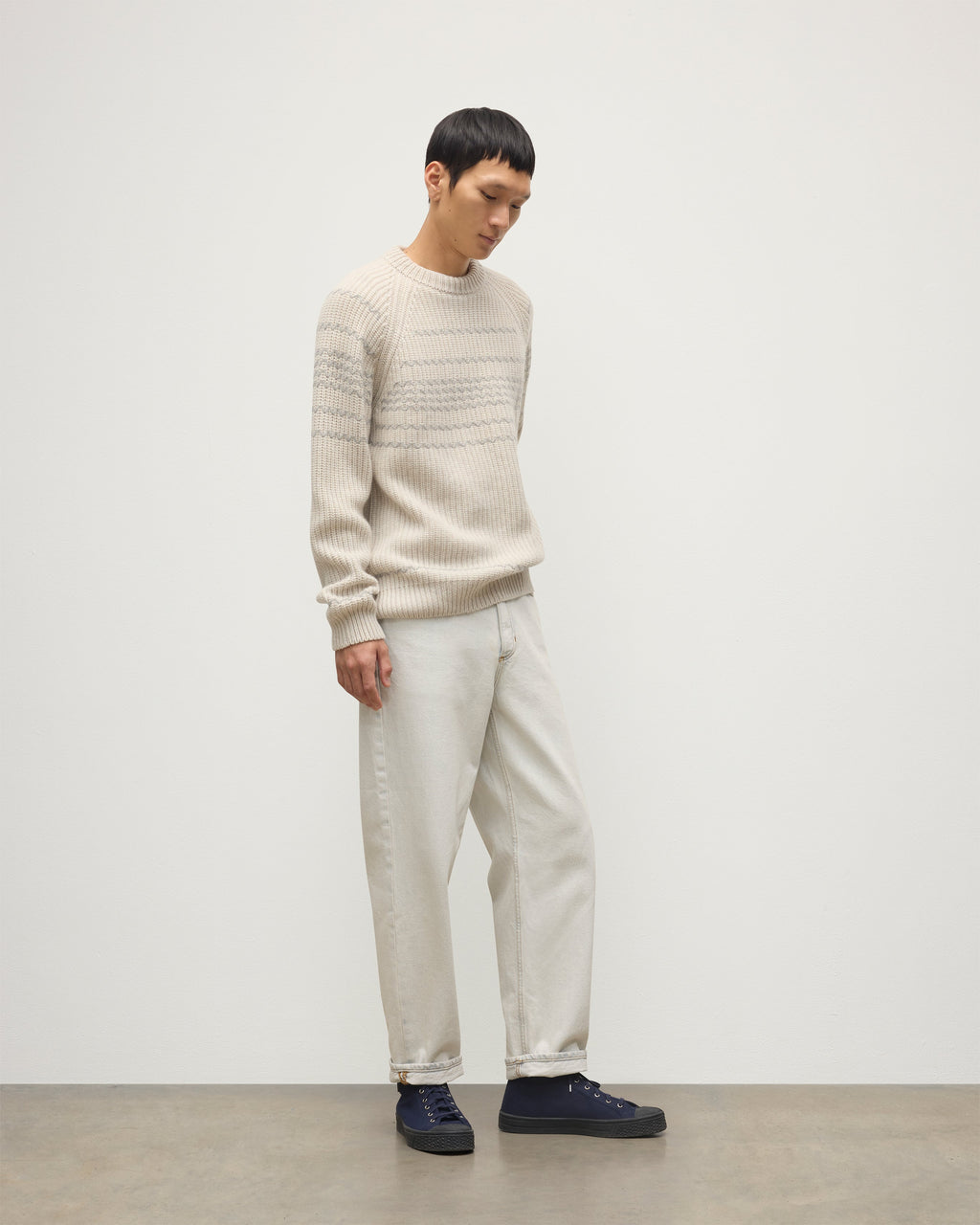 Johnstons of Elgin - Summit Natural & Grey Cashmere Jumper