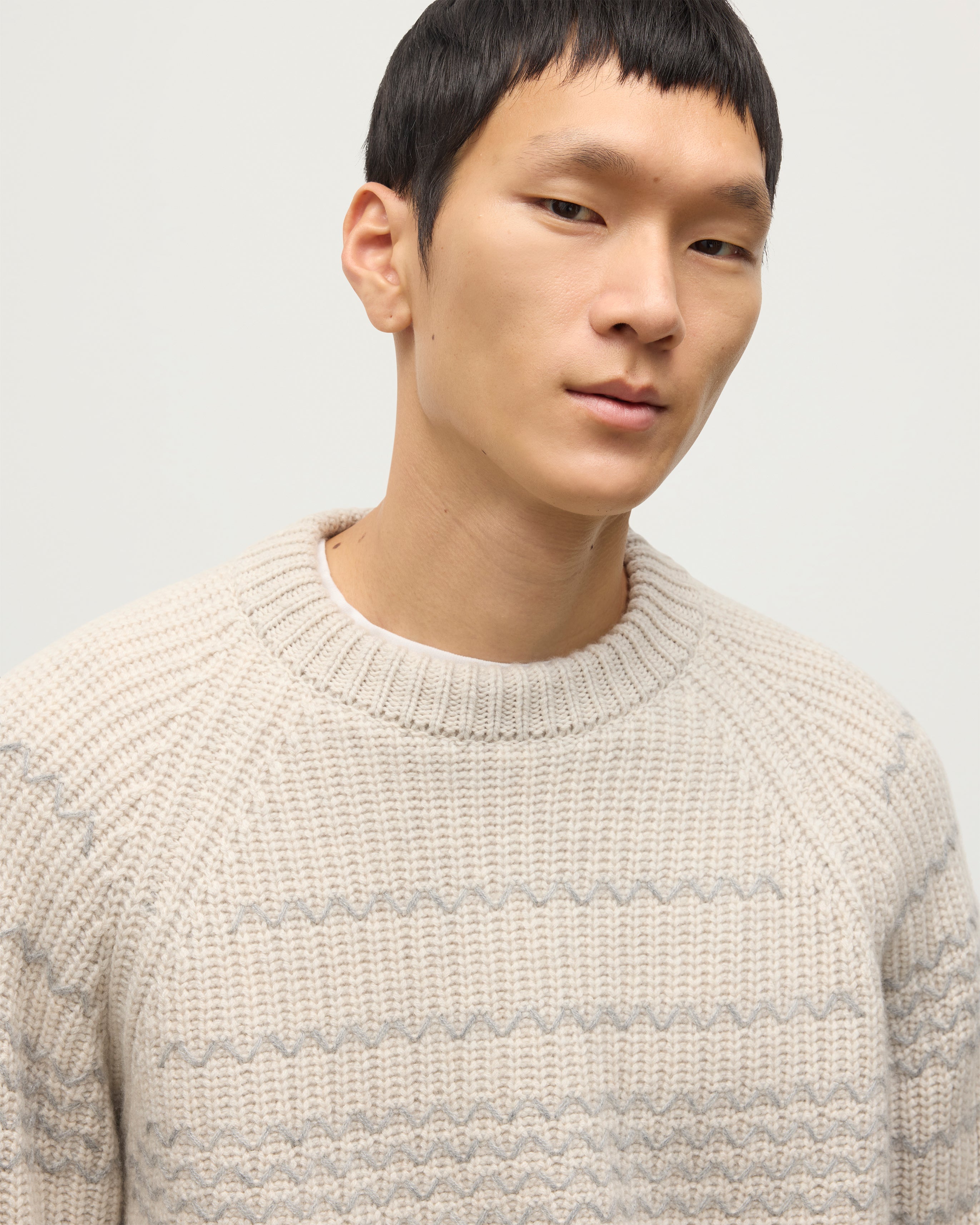 Johnstons of Elgin - Summit Natural & Grey Cashmere Jumper