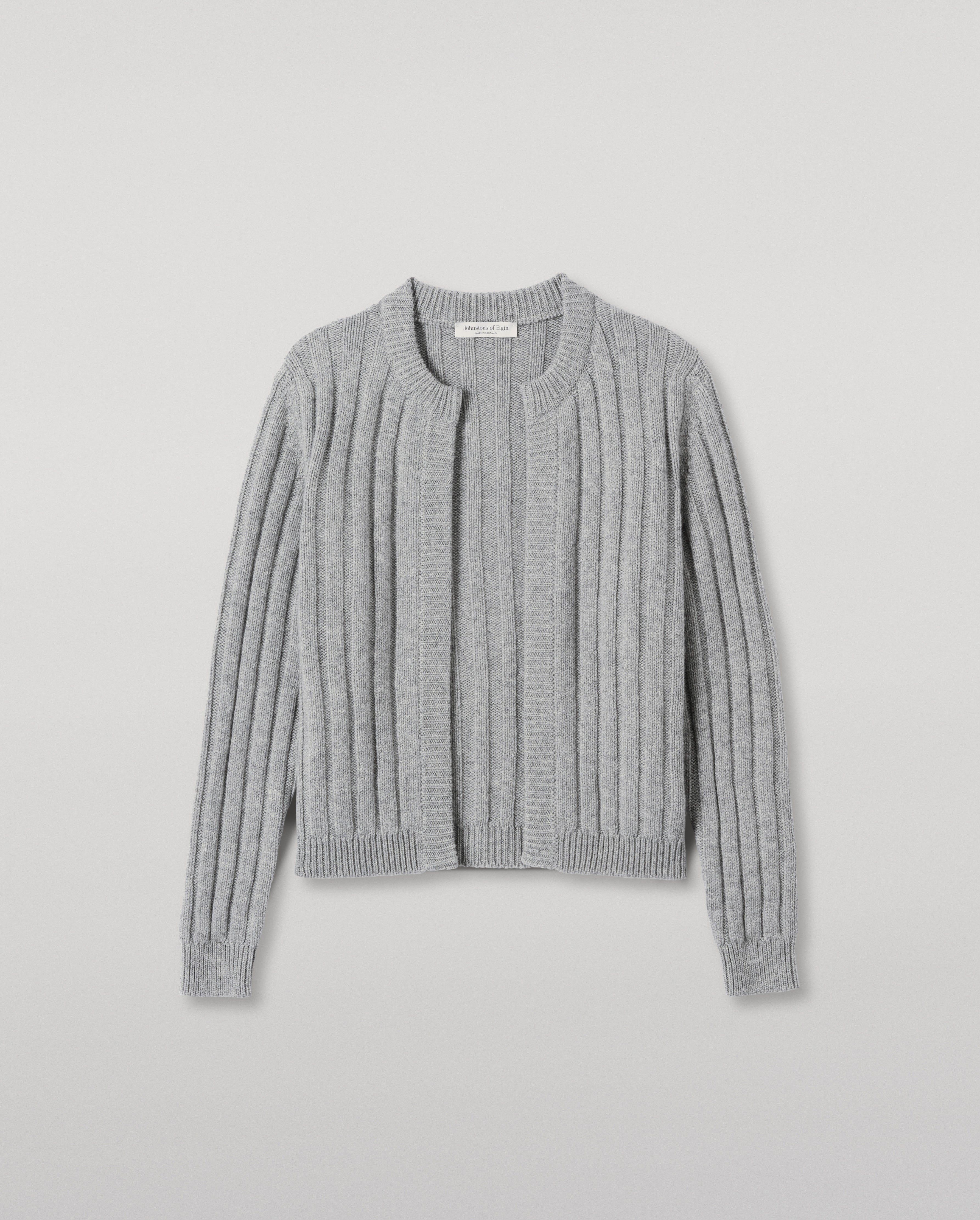 Johnstons of Elgin - Lecht Grey Cashmere Crew Cardigan