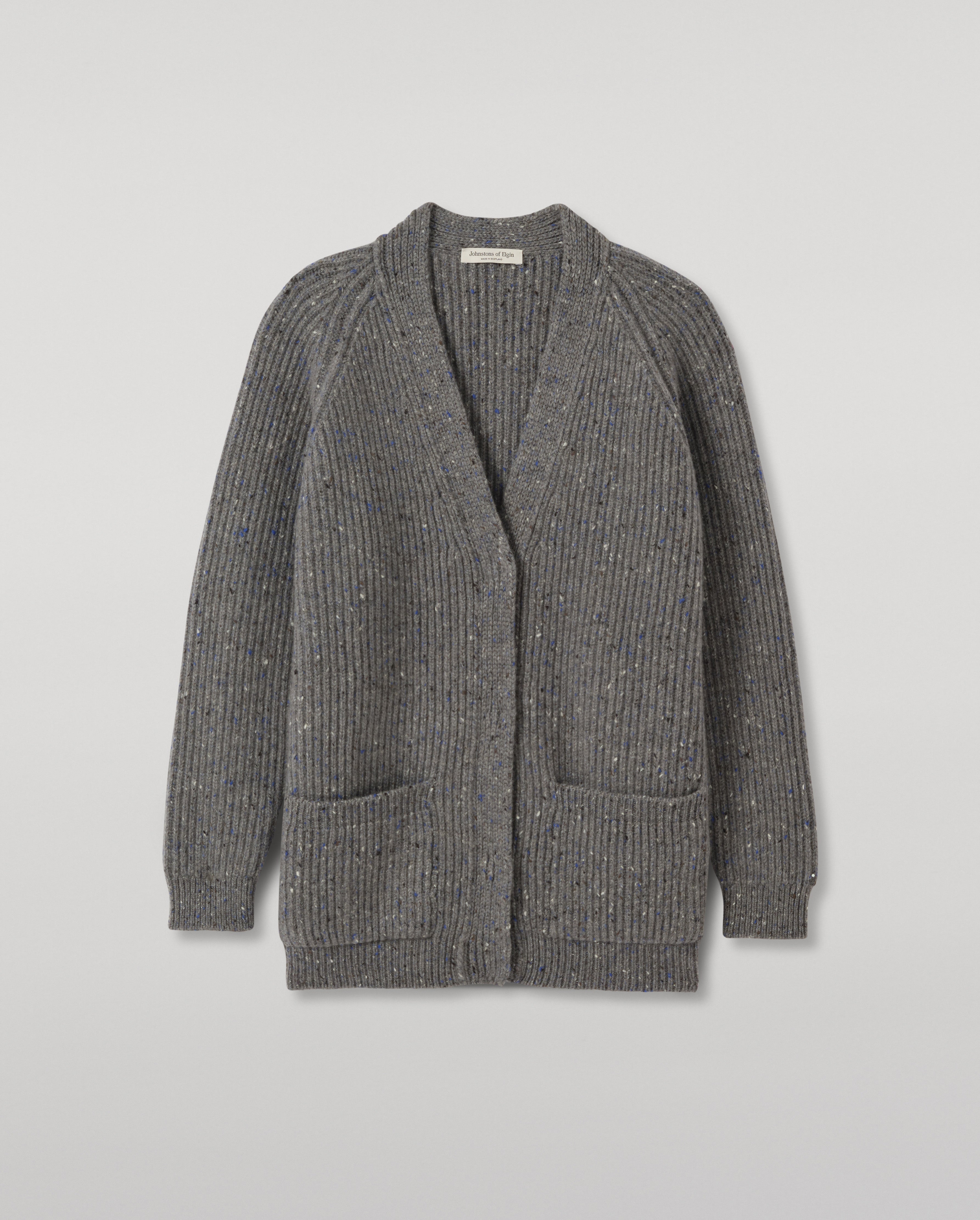 Johnstons of Elgin - Norah Ribbed Grey Donegal Cashmere Cardigan