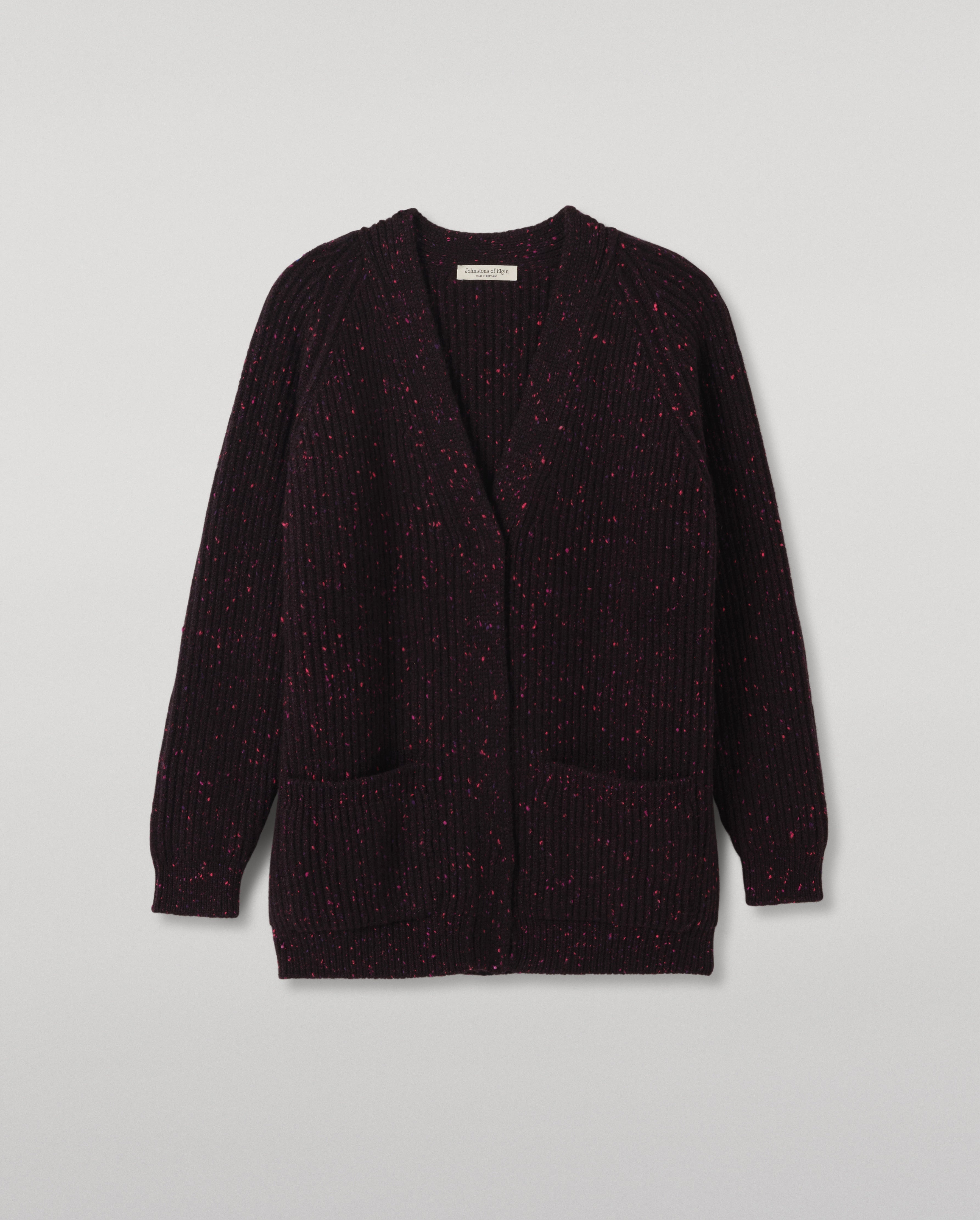 Johnstons of Elgin - Norah Ribbed Purple Donegal Cashmere Cardigan