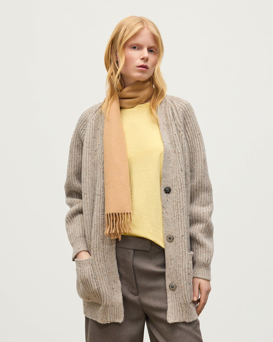 Johnstons of Elgin - Norah Ribbed Natural Donegal Cashmere Cardigan