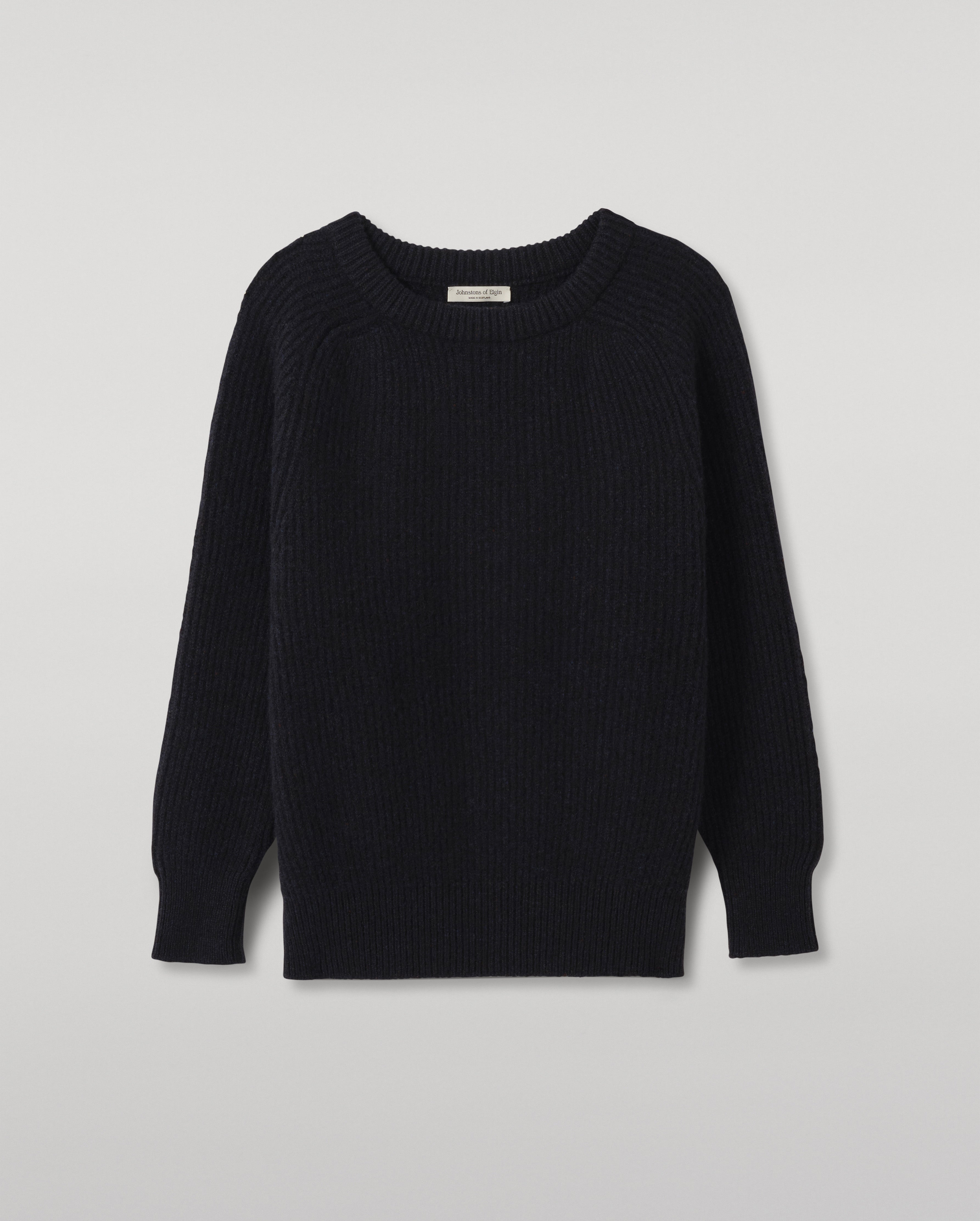 Johnstons of Elgin - Norah Ribbed Blue Donegal Cashmere Jumper
