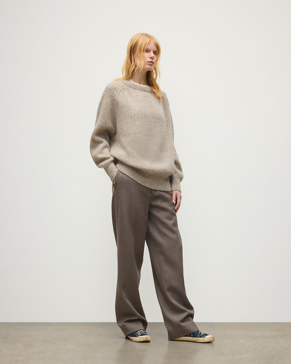 Johnstons of Elgin - Norah Ribbed Natural Donegal Cashmere Jumper