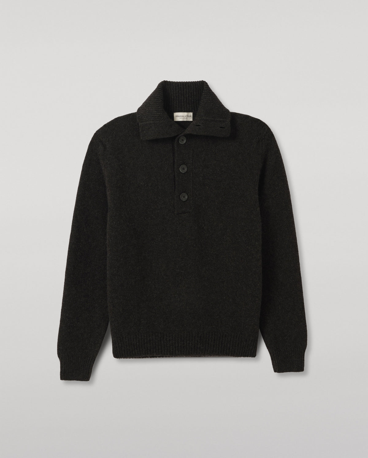 Johnstons of Elgin - Douglas Button Neck Dark Grey Cashmere Jumper