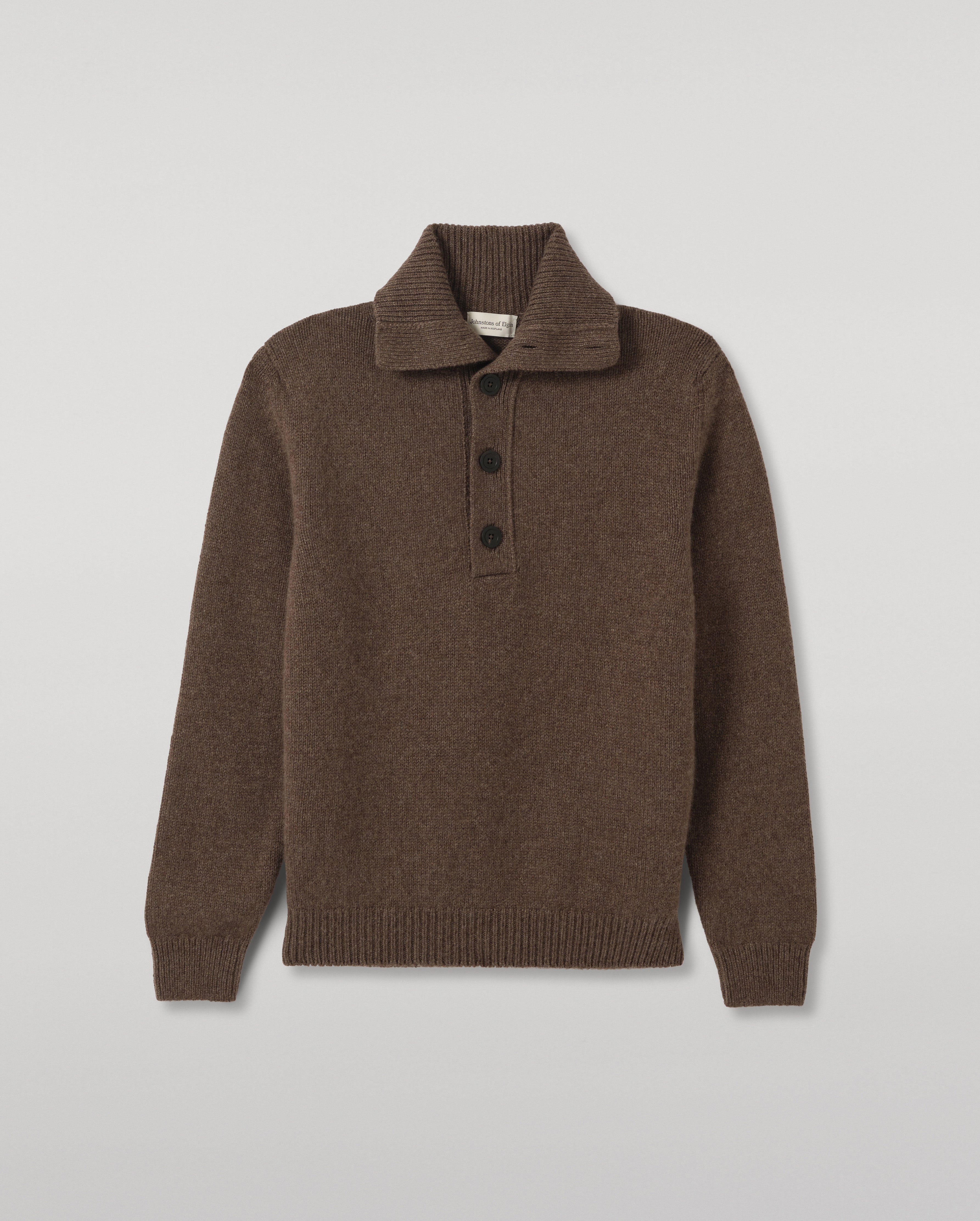Johnstons of Elgin - Douglas Button Neck Brown Cashmere Jumper