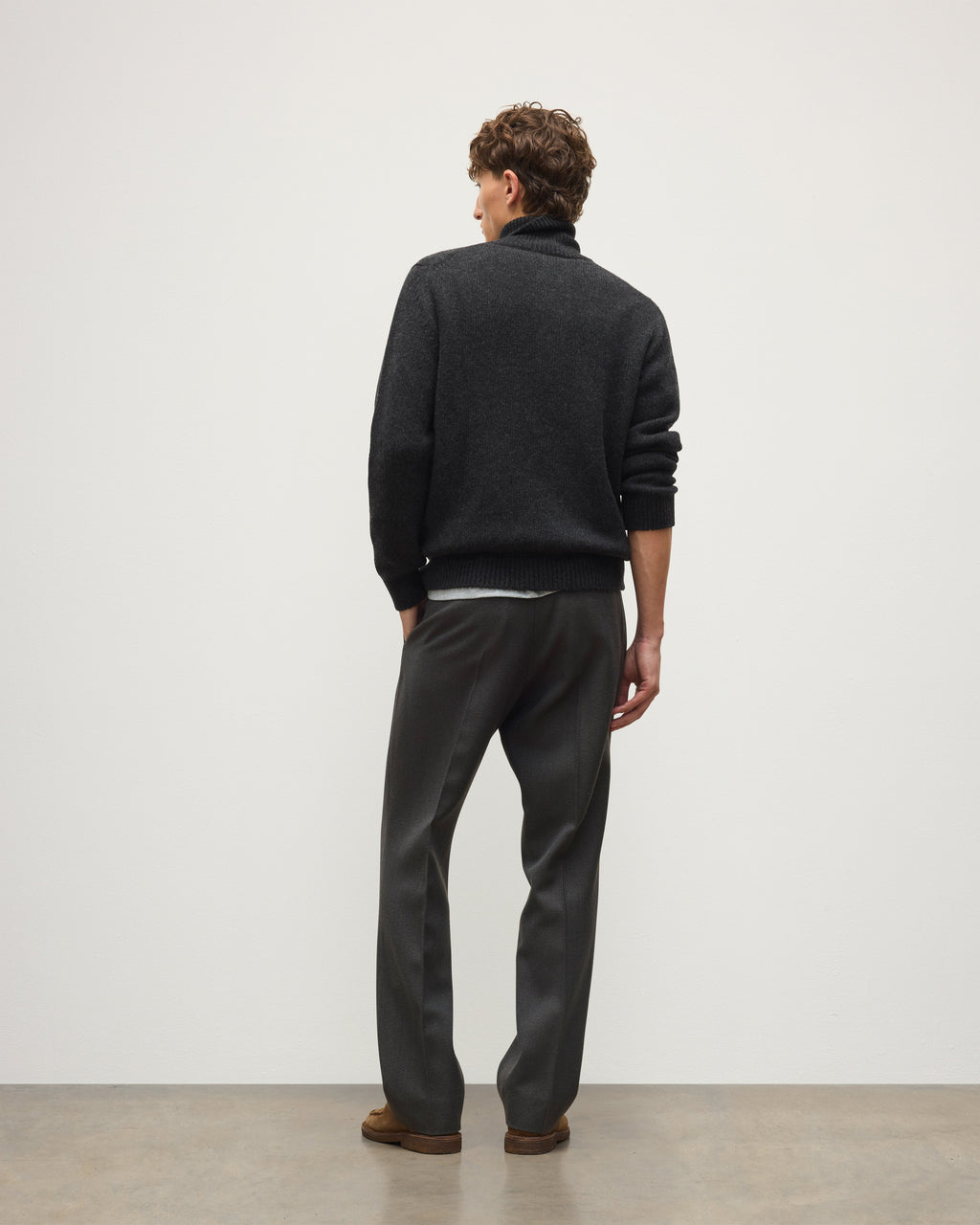 Johnstons of Elgin - Douglas Button Neck Dark Grey Cashmere Jumper