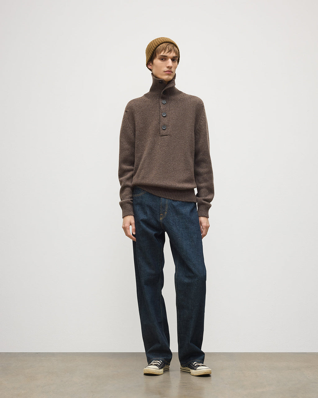 Johnstons of Elgin - Douglas Button Neck Brown Cashmere Jumper