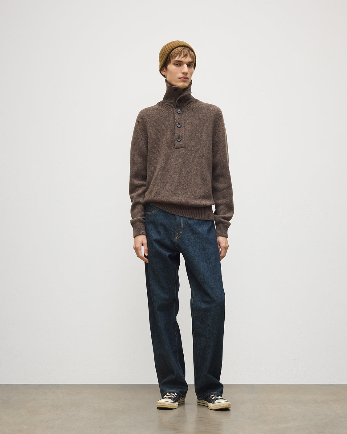 Johnstons of Elgin - Douglas Button Neck Brown Cashmere Jumper