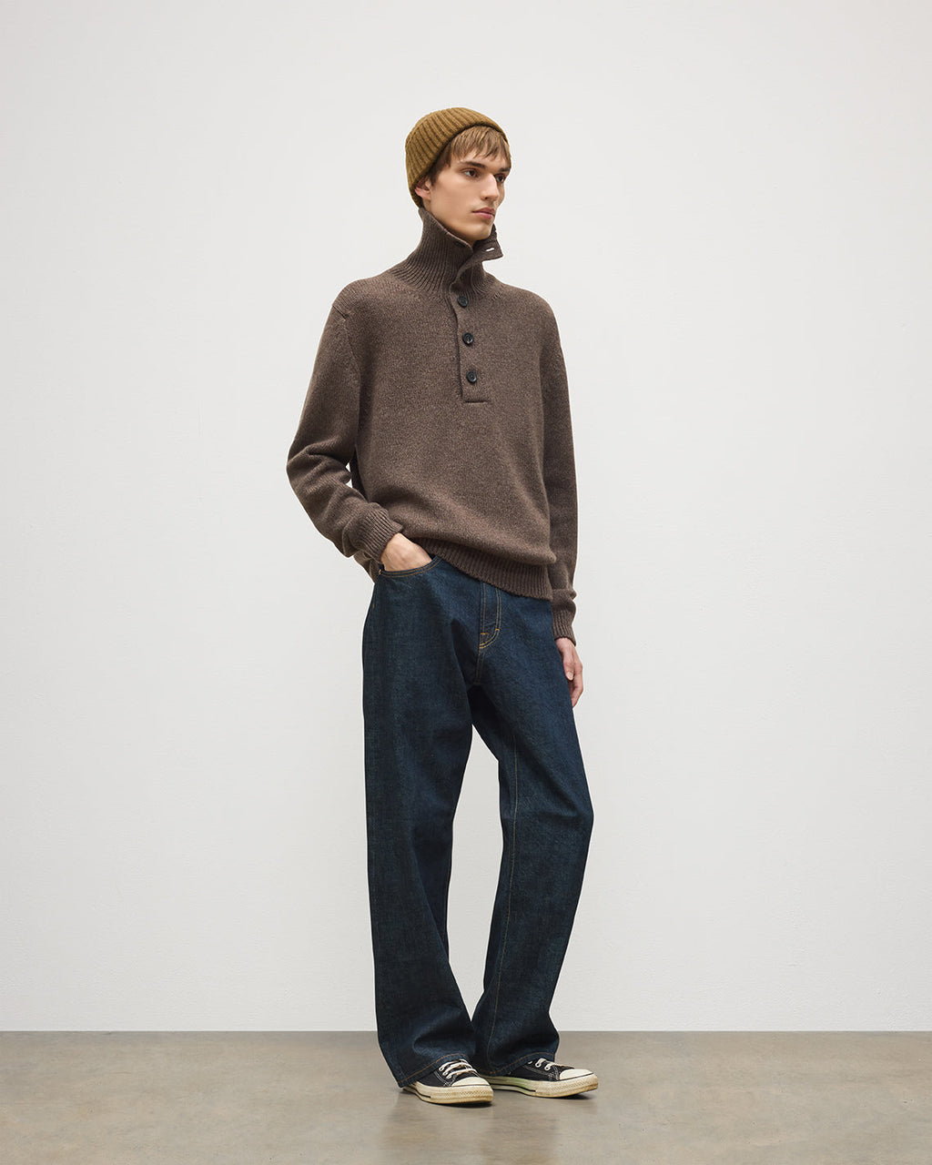 Johnstons of Elgin - Douglas Button Neck Brown Cashmere Jumper
