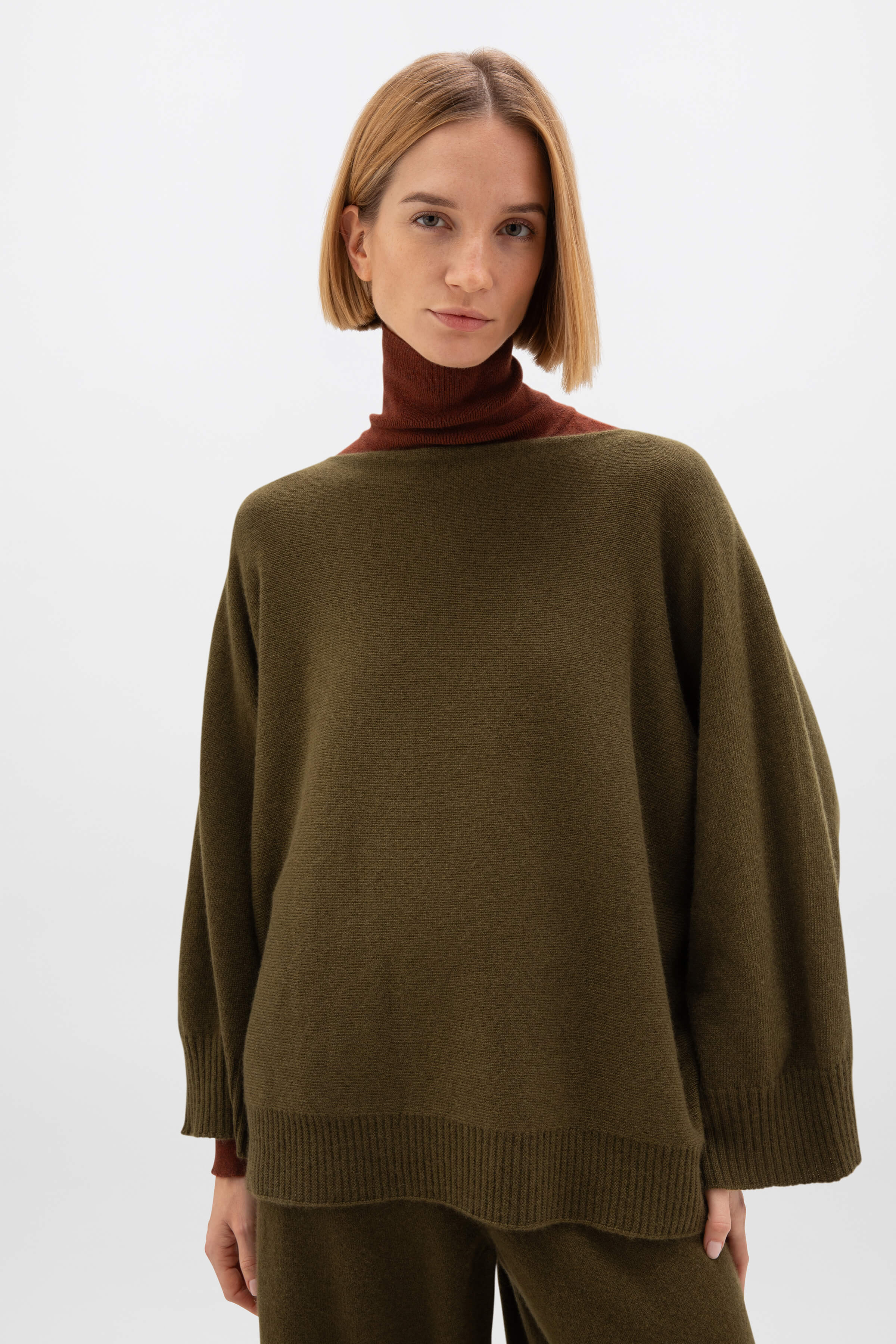 Johnstons of Elgin - Cashmere Olive Green Cape Jumper