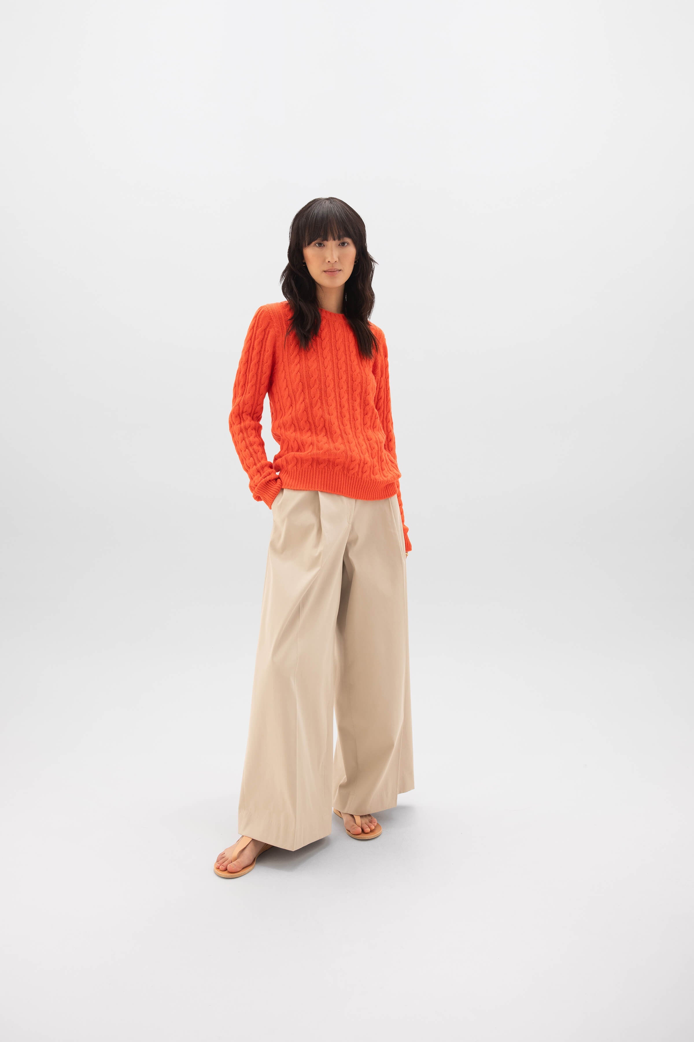 Johnstons of Elgin - Cable Cashmere Orange Sweater