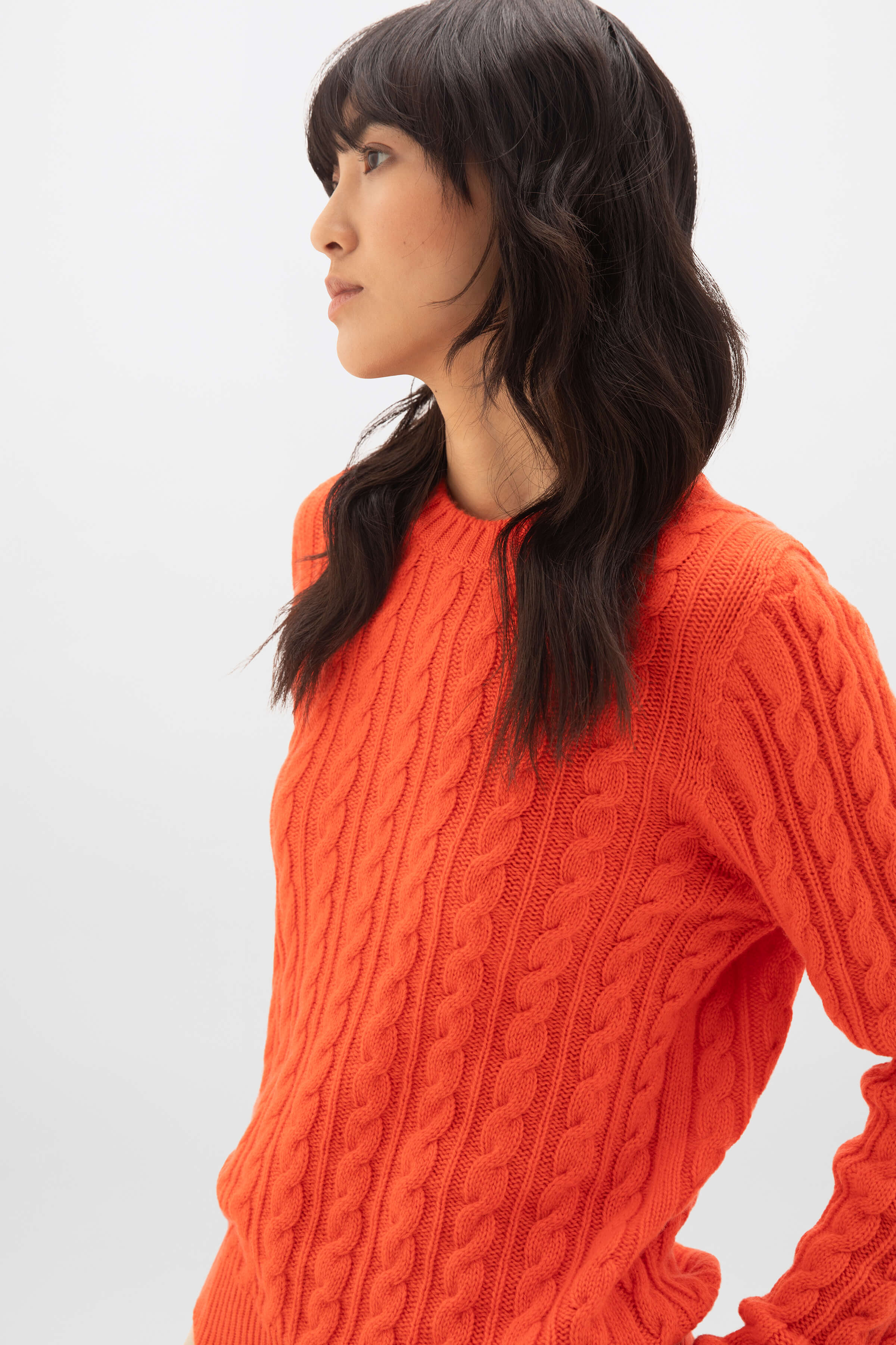 Johnstons of Elgin - Cable Cashmere Orange Sweater