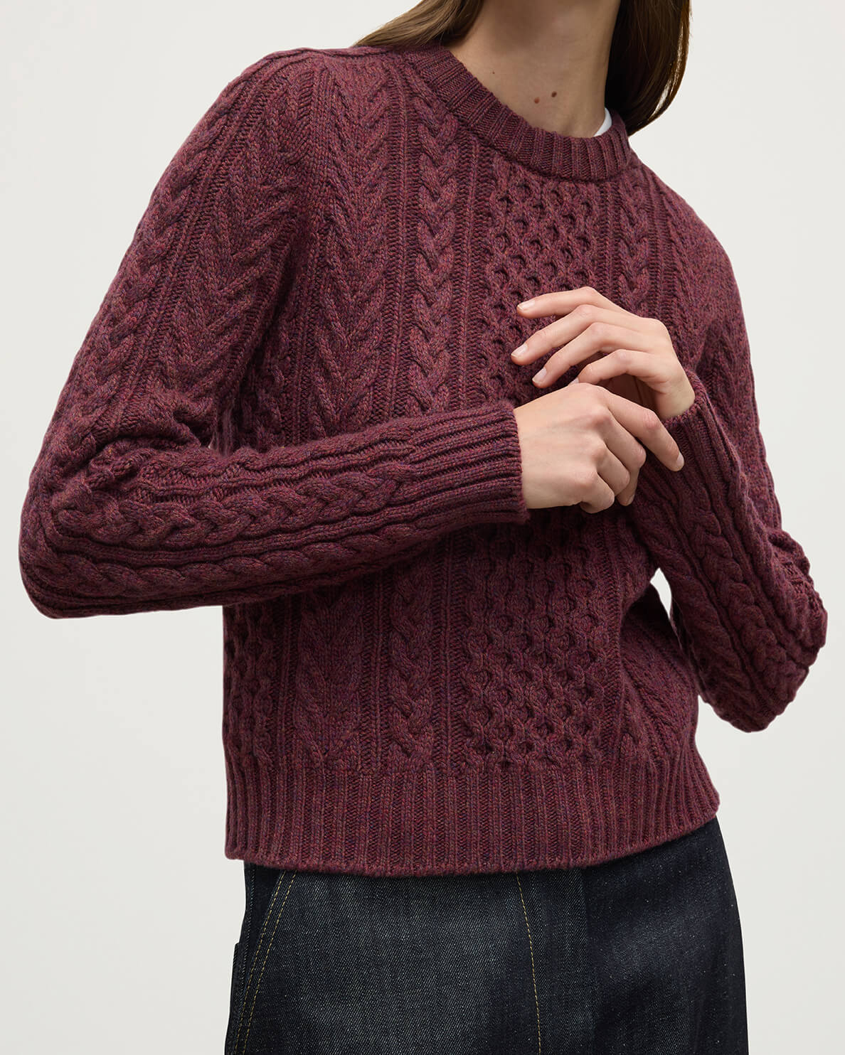 Johnstons of Elgin - Aran Cable Purple Cashmere Jumper