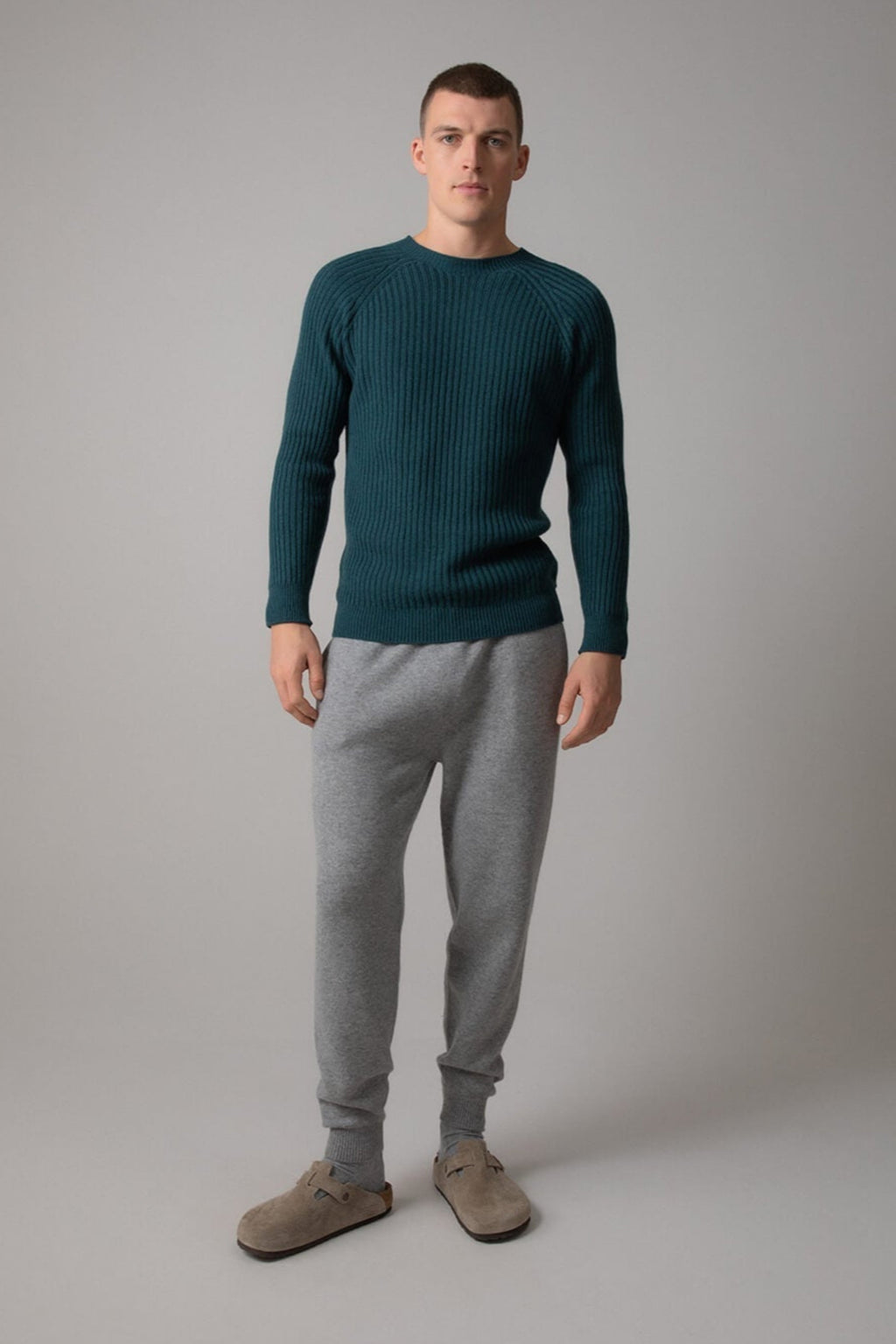 Johnstons of Elgin - Integral Ribbed Green Cashmere Jumper