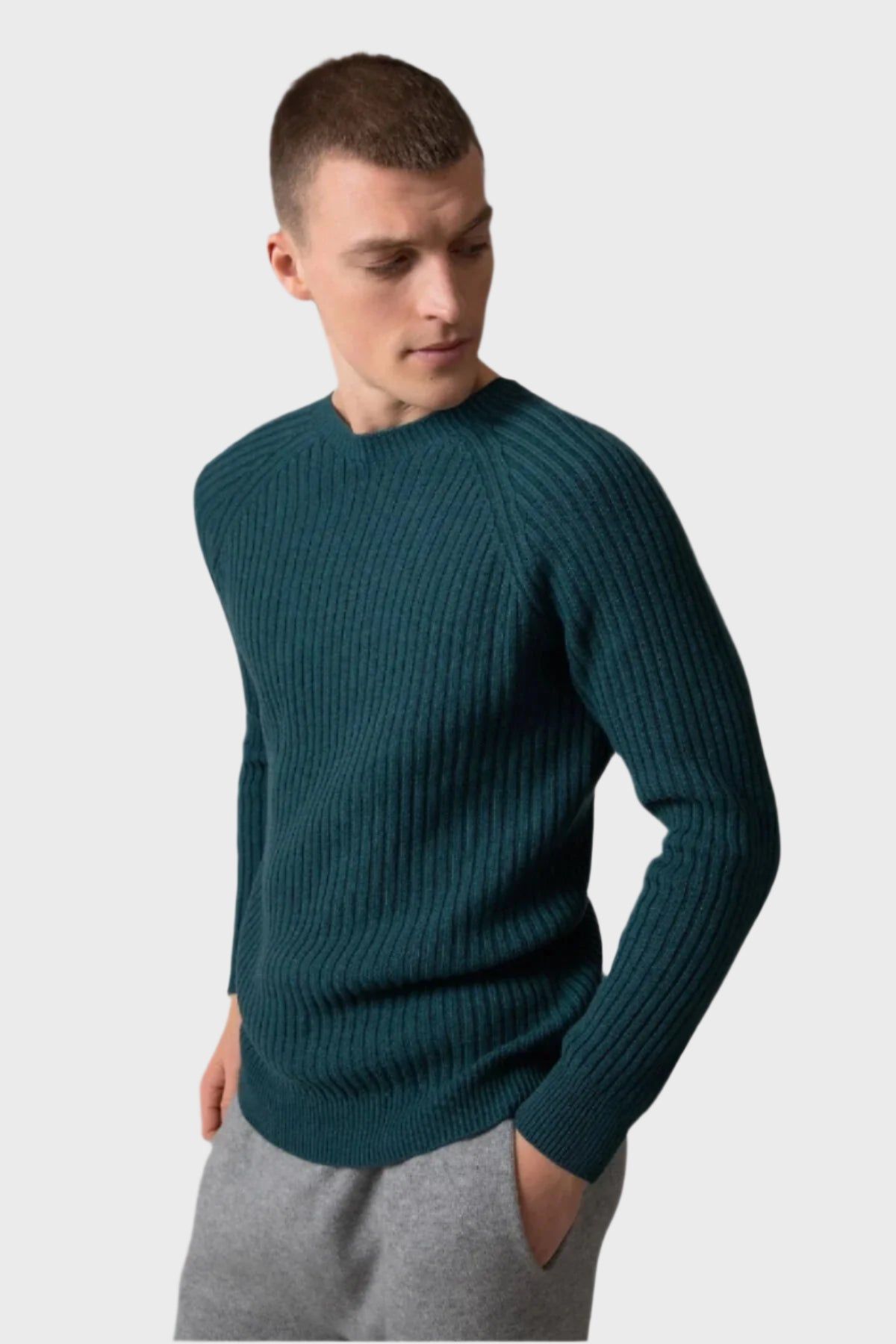 Johnstons of Elgin - Integral Ribbed Green Cashmere Jumper