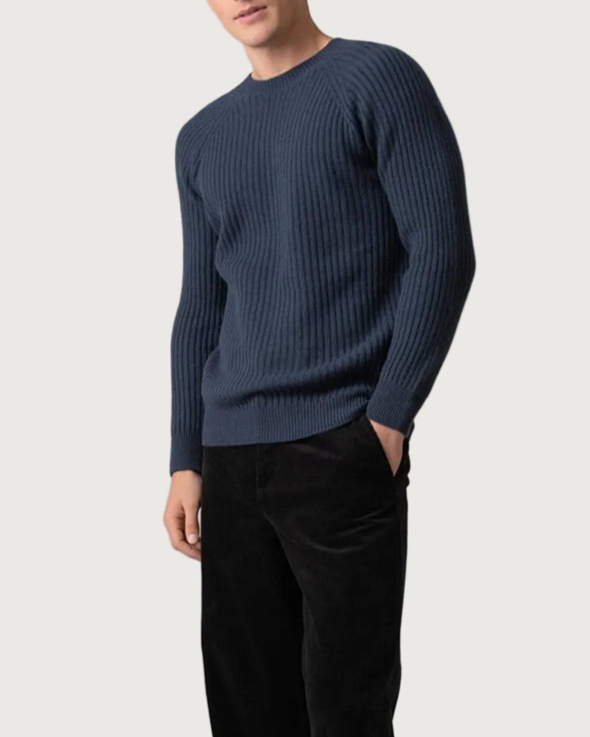 Johnstons of Elgin - Integral Ribbed Blue Cashmere Jumper