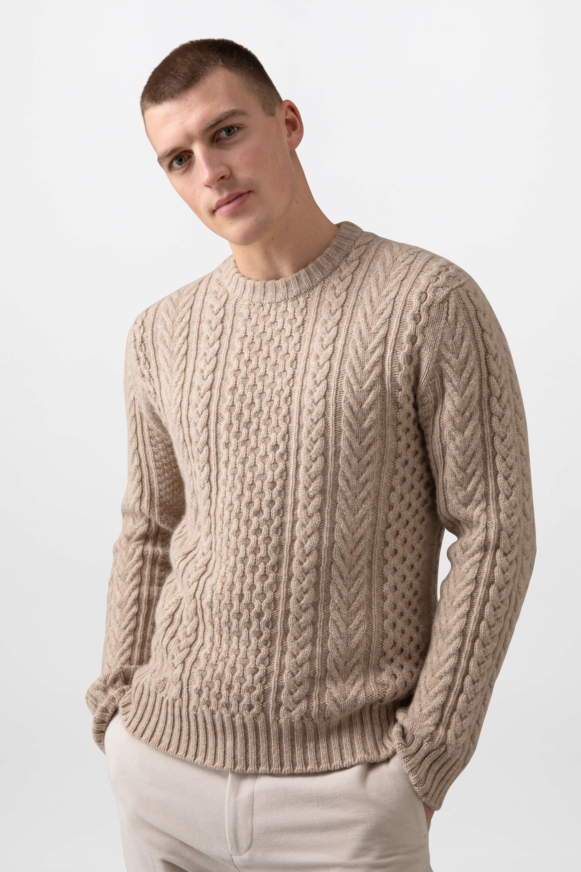 Johnstons of Elgin - Aran Cable Cashmere Natural Jumper