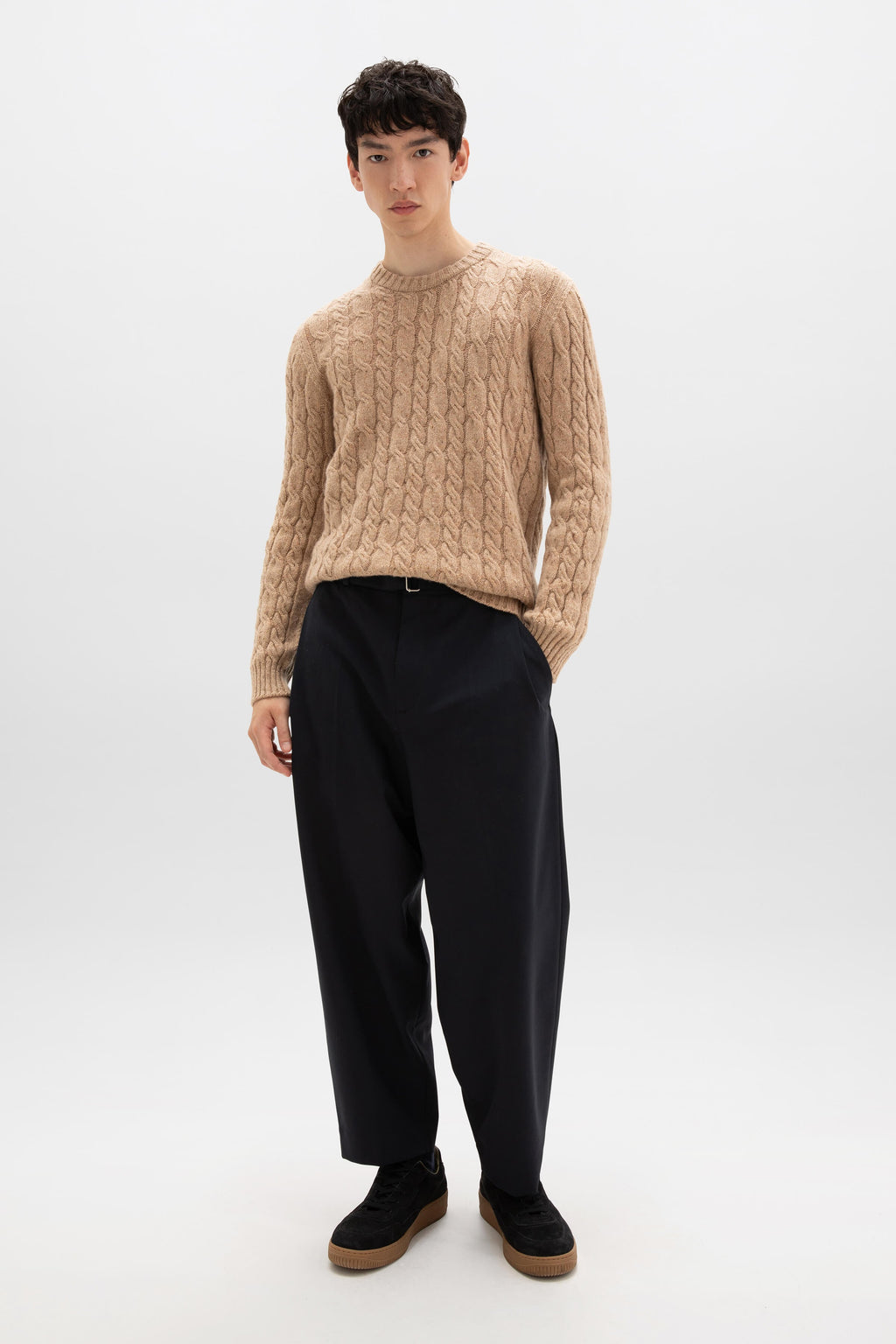Johnstons of Elgin - Donegal Cable Knit Camel Jumper