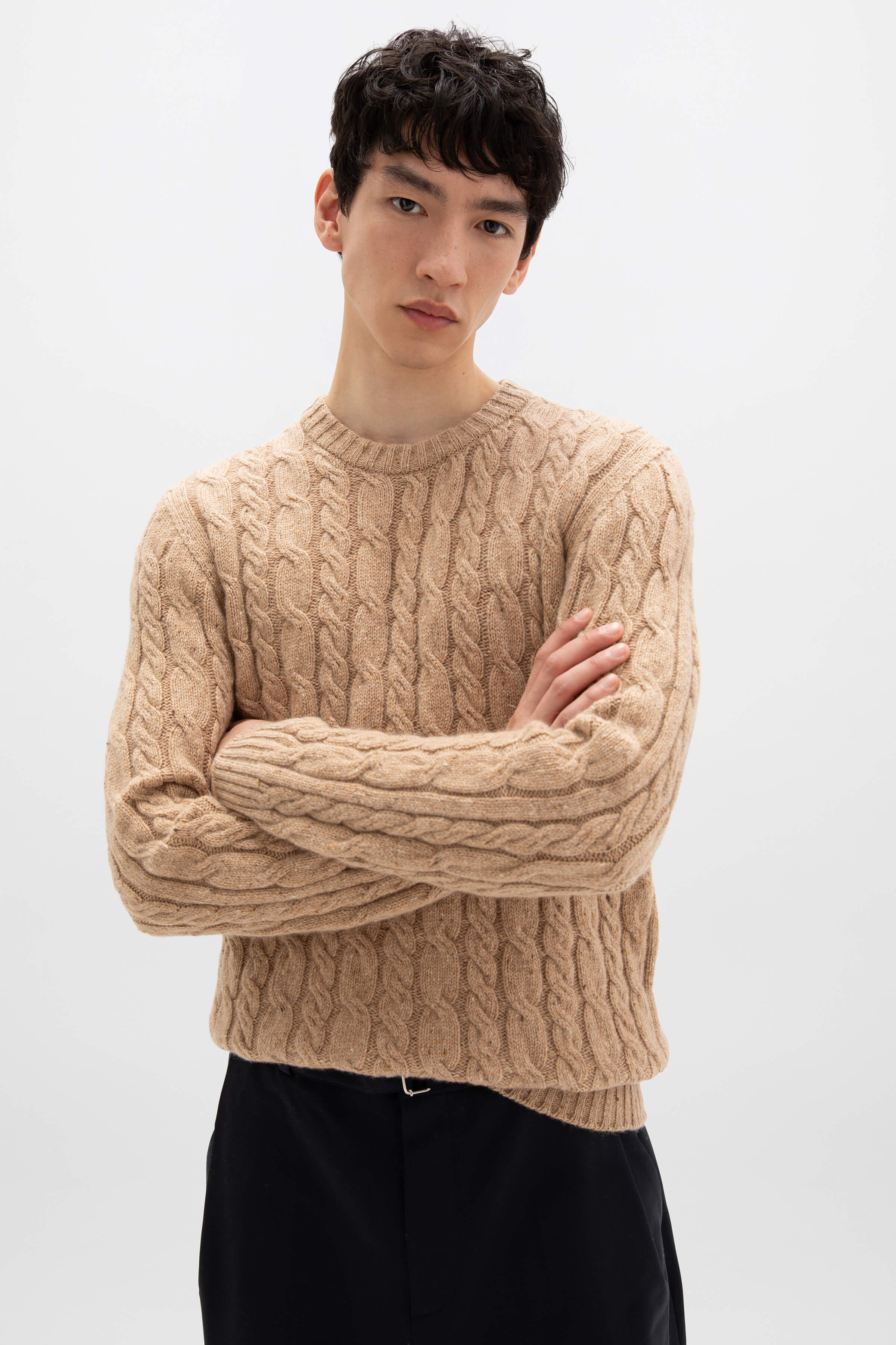 Johnstons of Elgin - Donegal Cable Knit Camel Jumper