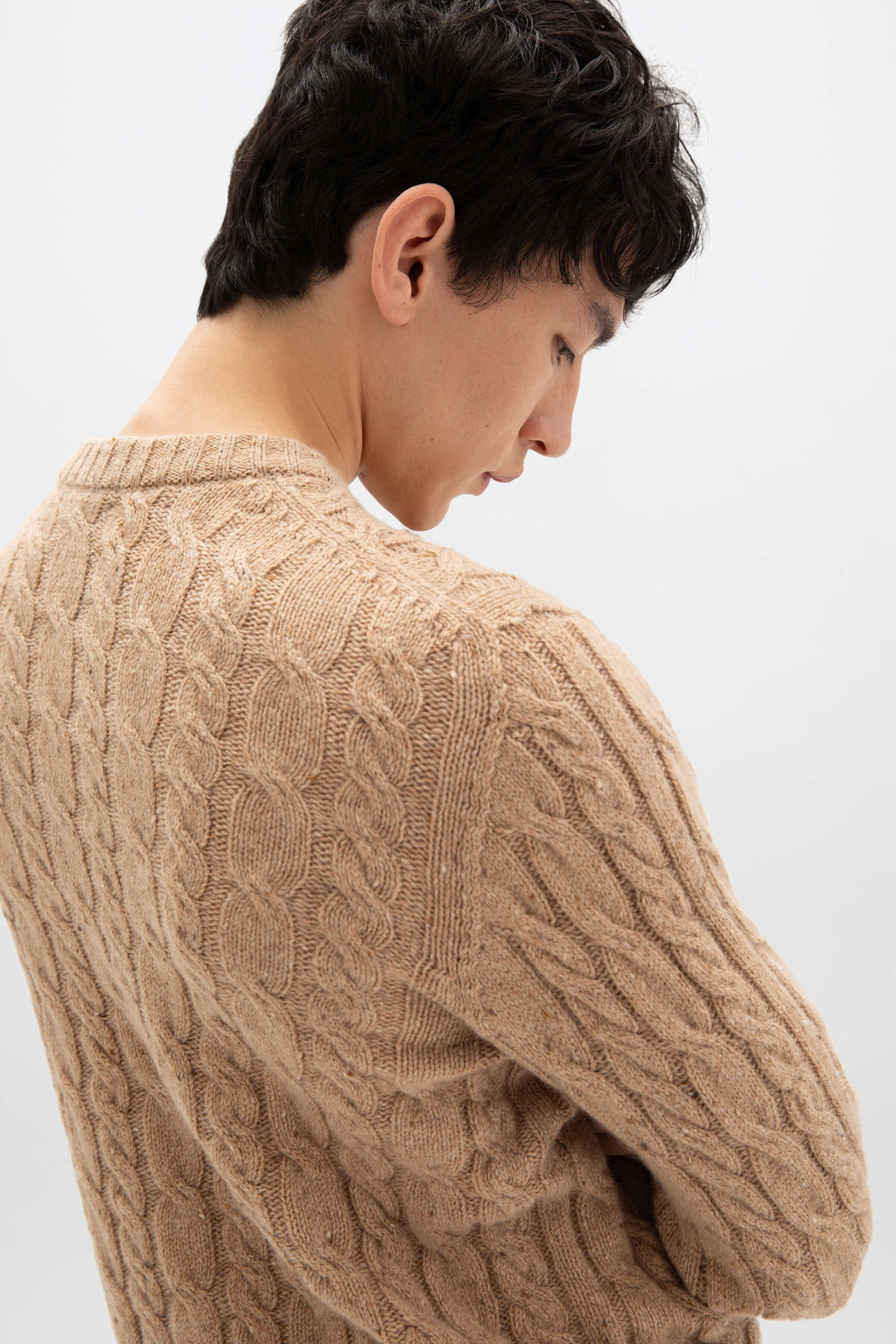 Johnstons of Elgin - Donegal Cable Knit Camel Jumper