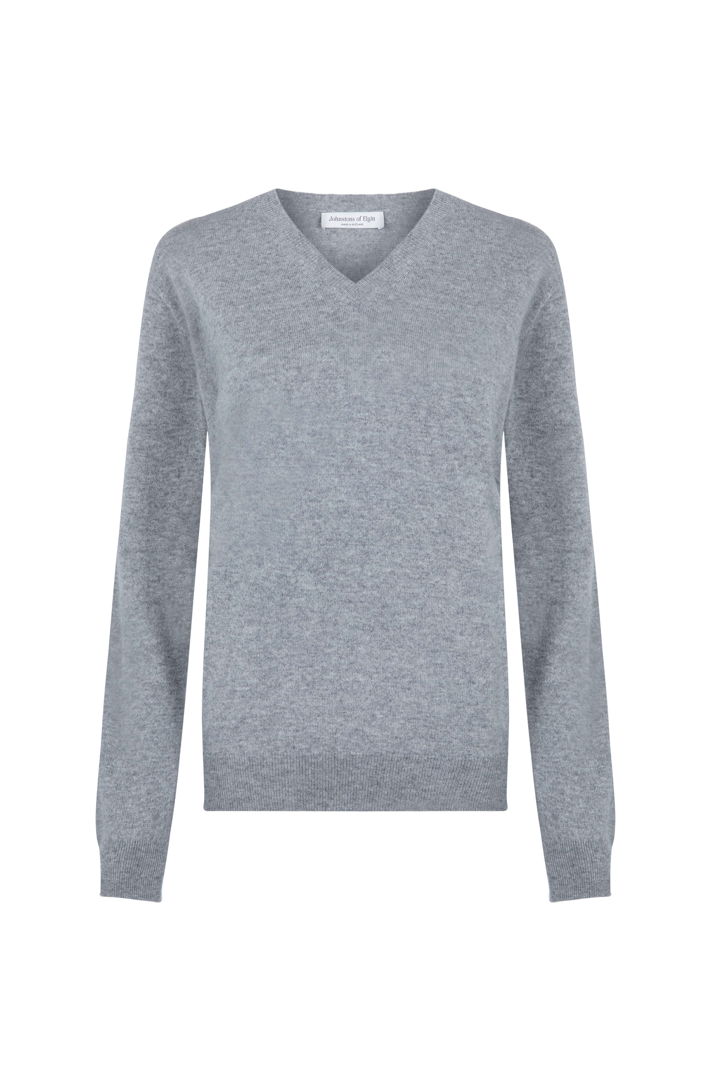 Johnstons of Elgin - Women's V Neck Light Grey Cashmere Jumper