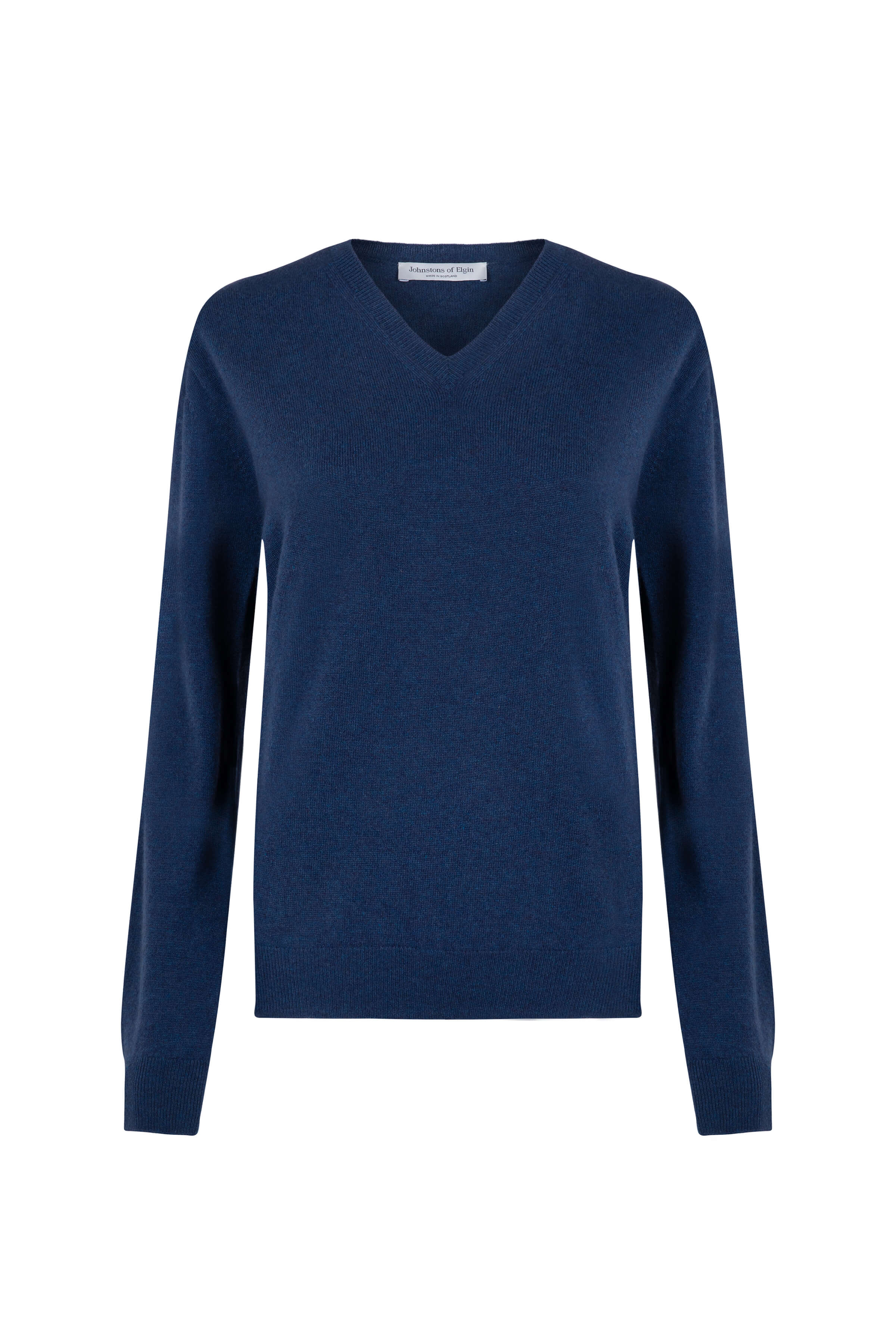 Johnstons of Elgin - Women's Cashmere V Neck Mid Blue Jumper