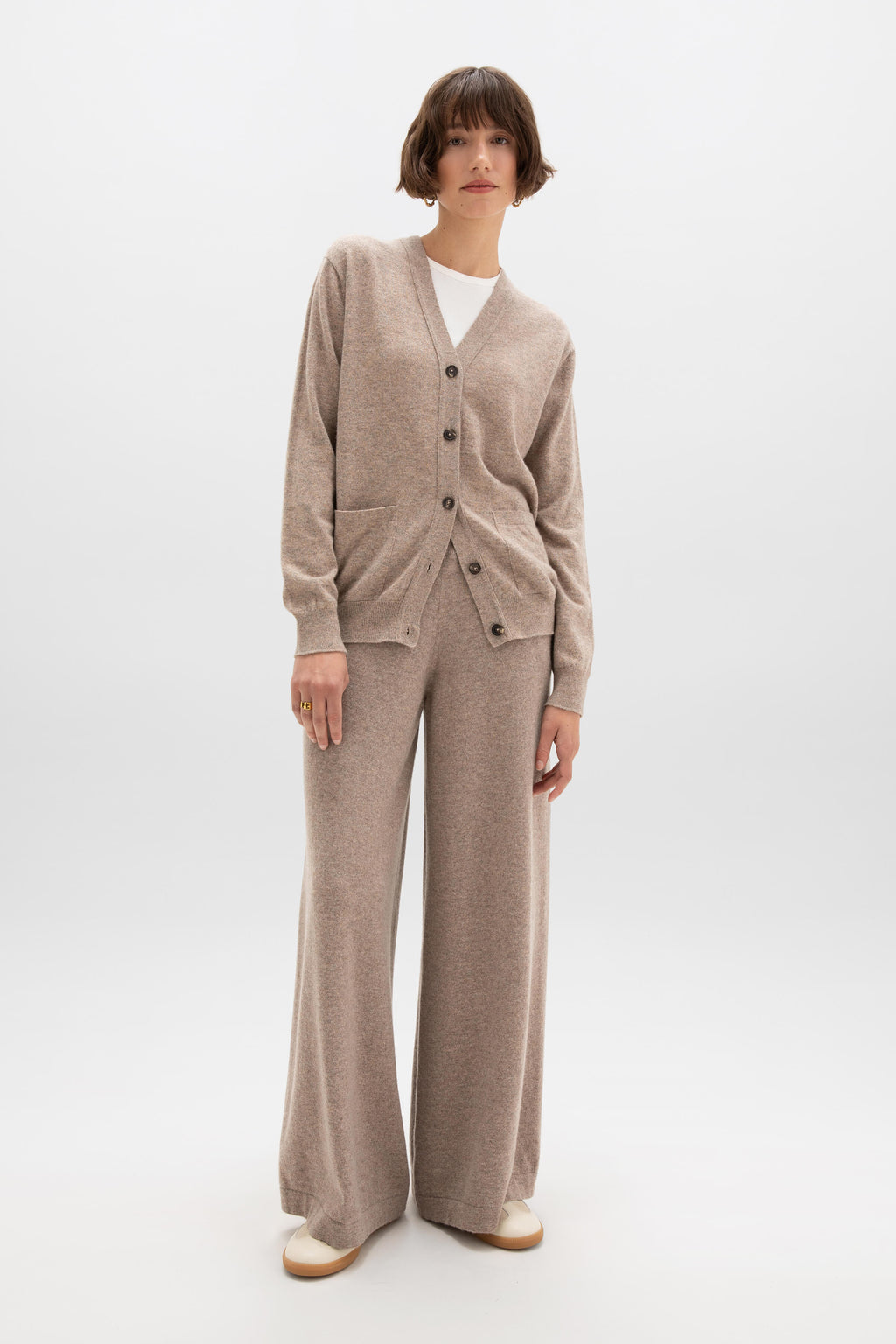 Johnstons of Elgin - Cashmere Boyfriend Light Brown Cardigan