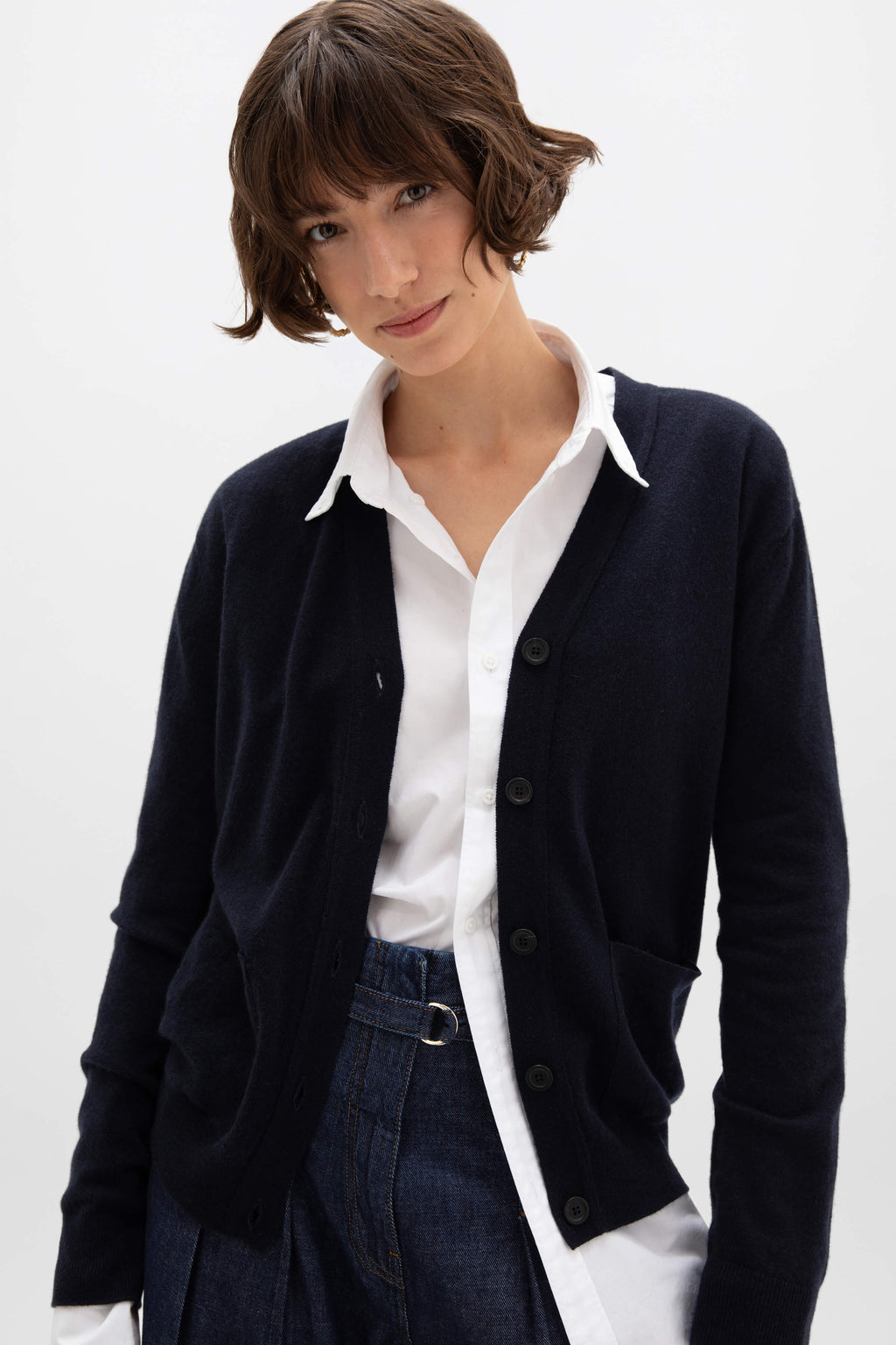 Johnstons of Elgin - Cashmere Dark Navy Boyfriend Cardigan