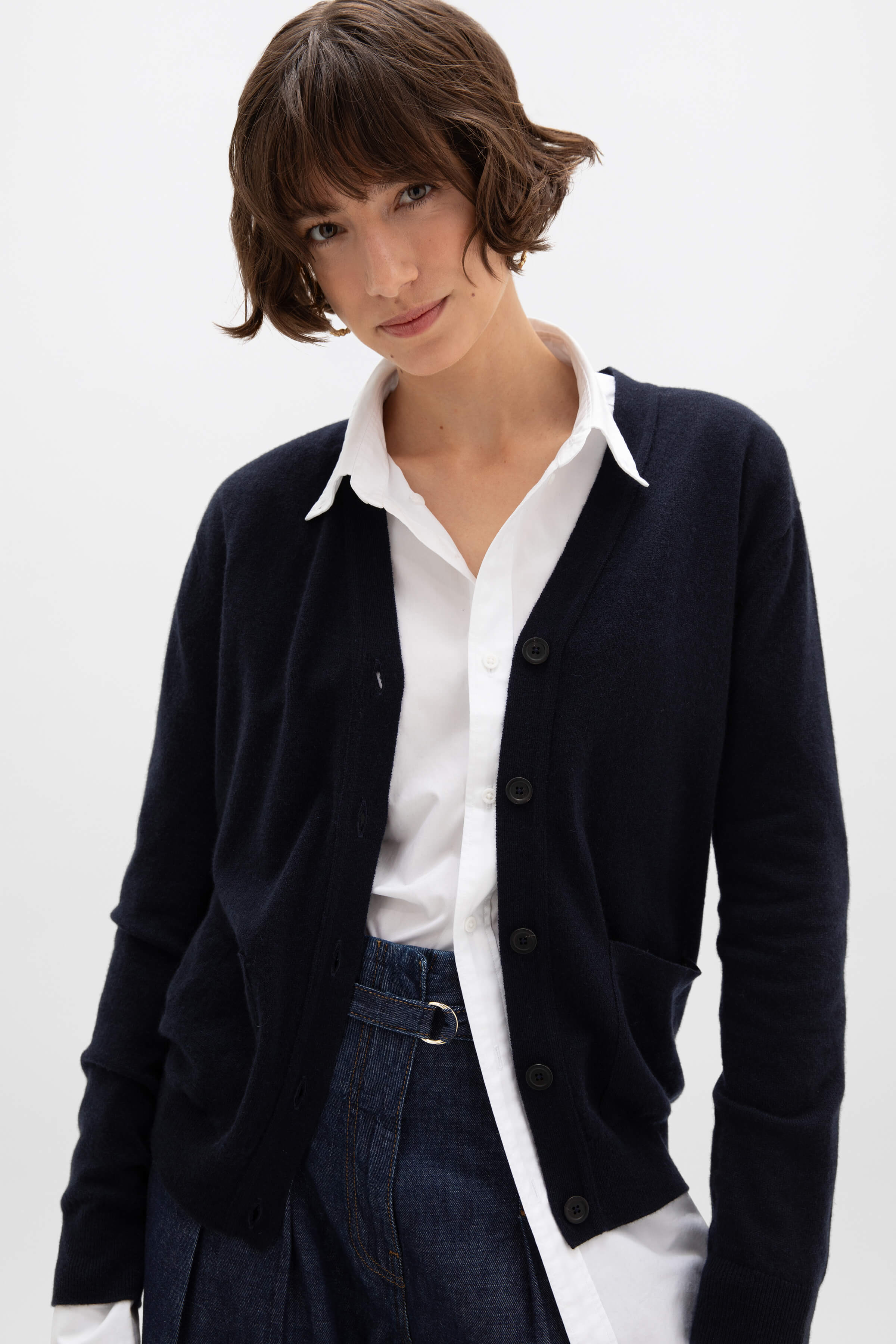 Johnstons of Elgin - Cashmere Dark Navy Boyfriend Cardigan