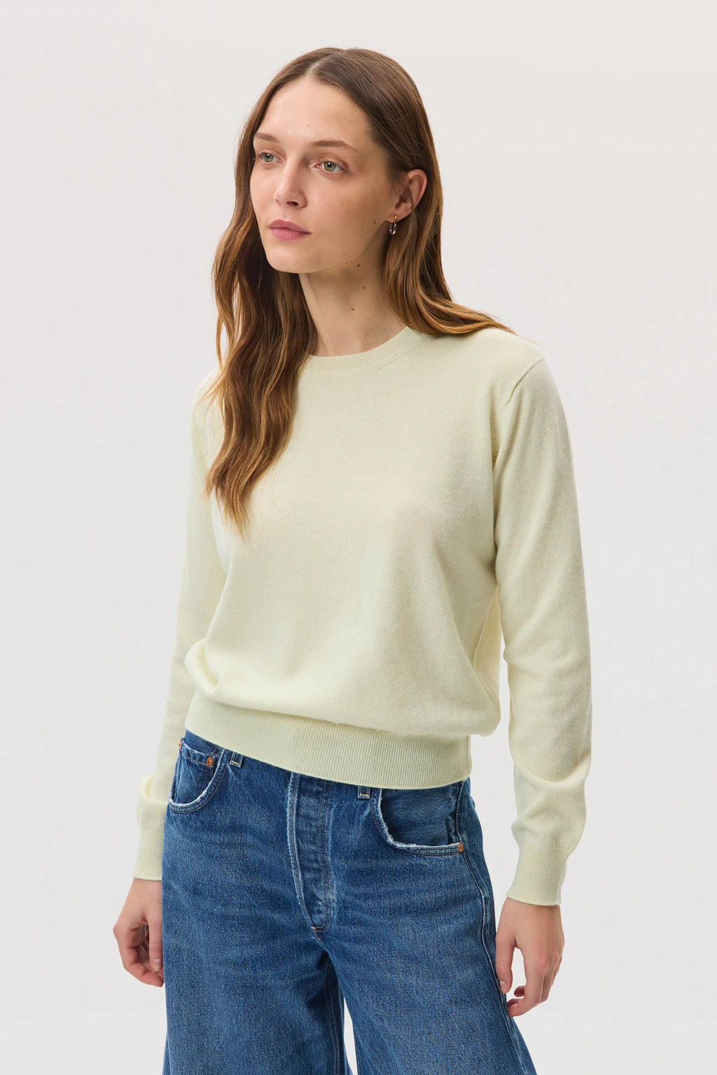 Johnstons of Elgin - Classic Light Yellow Cashmere Round Neck Jumper