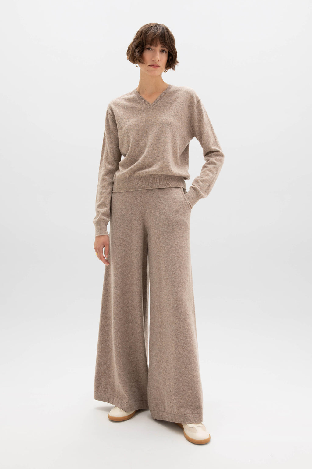 Johnstons of Elgin - Cashmere Light Brown V Neck Jumper