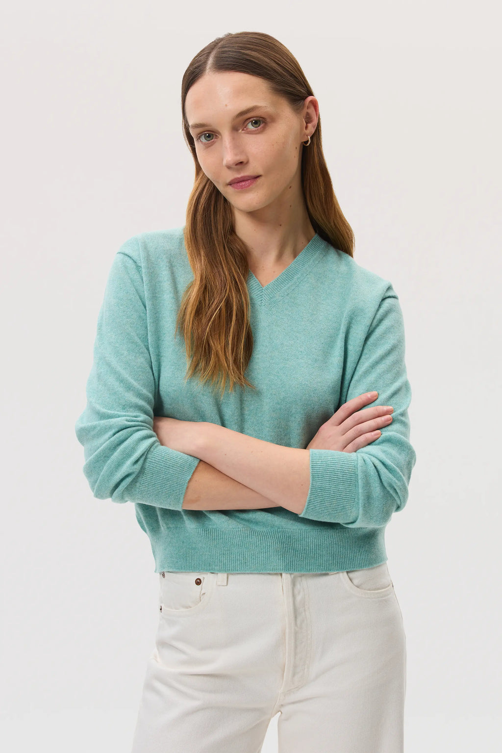 Johnstons of Elgin - Classic Green Cashmere V Neck Jumper