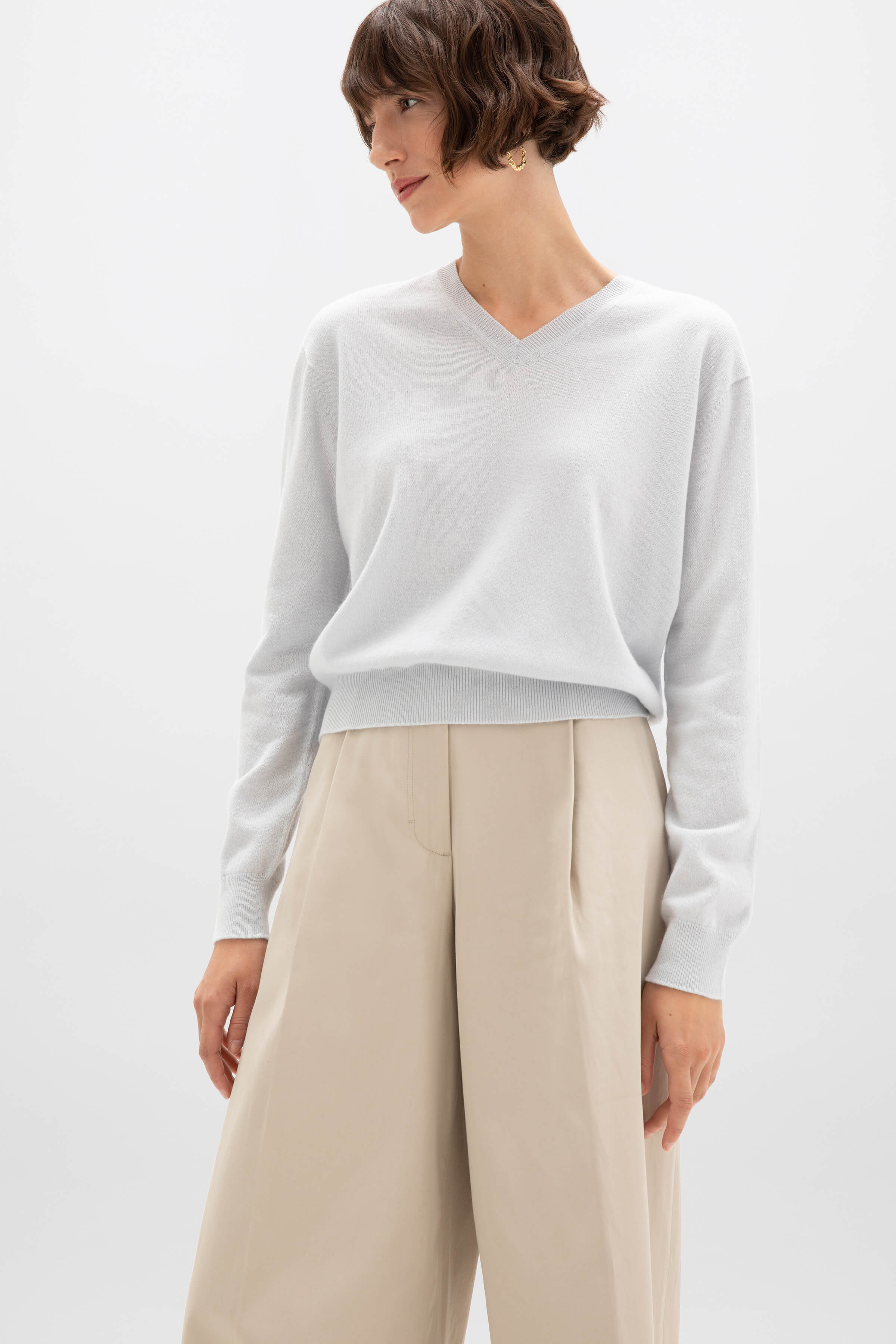 Johnstons of Elgin - Light Blue Cashmere V Neck Jumper