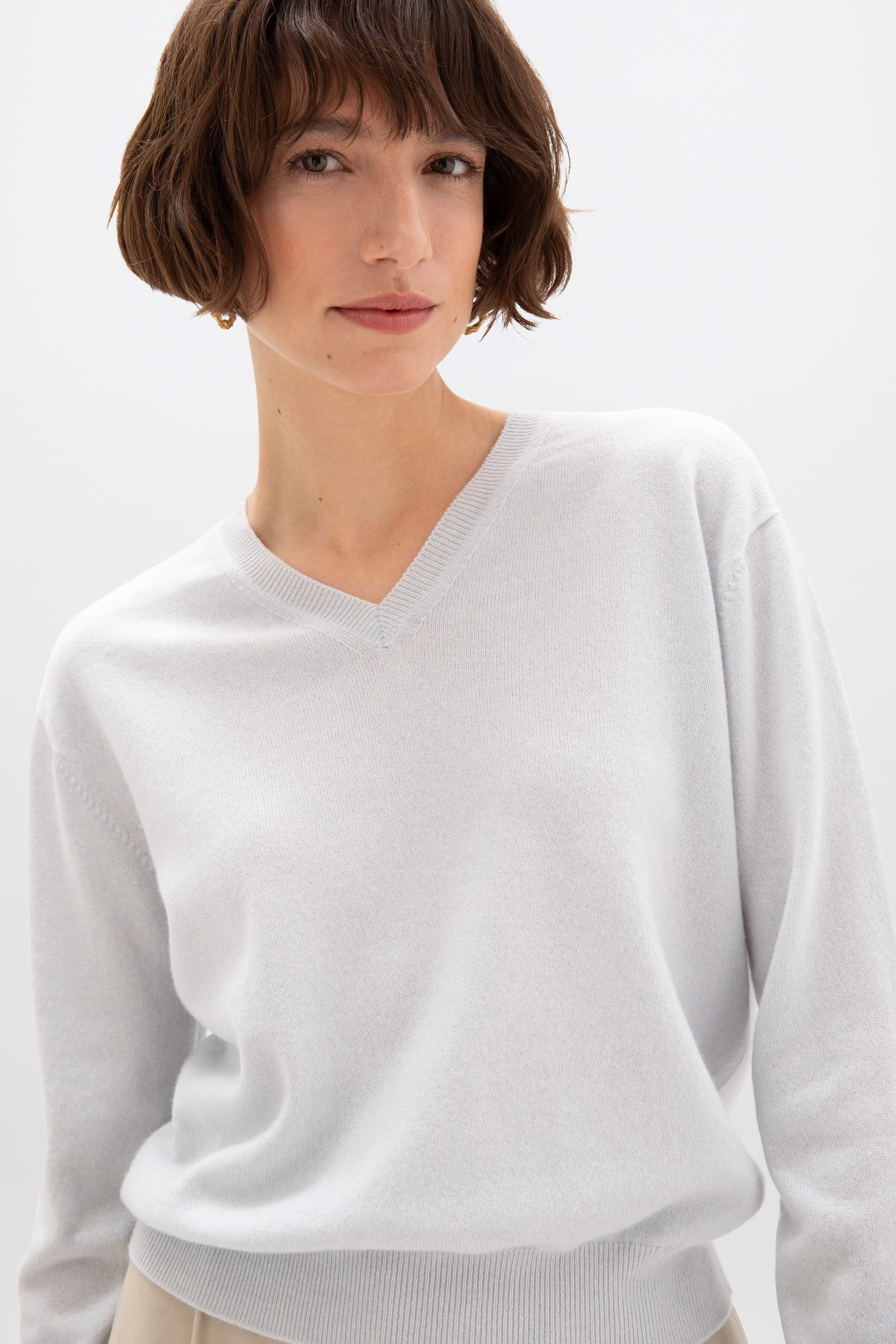 Johnstons of Elgin - Light Blue Cashmere V Neck Jumper