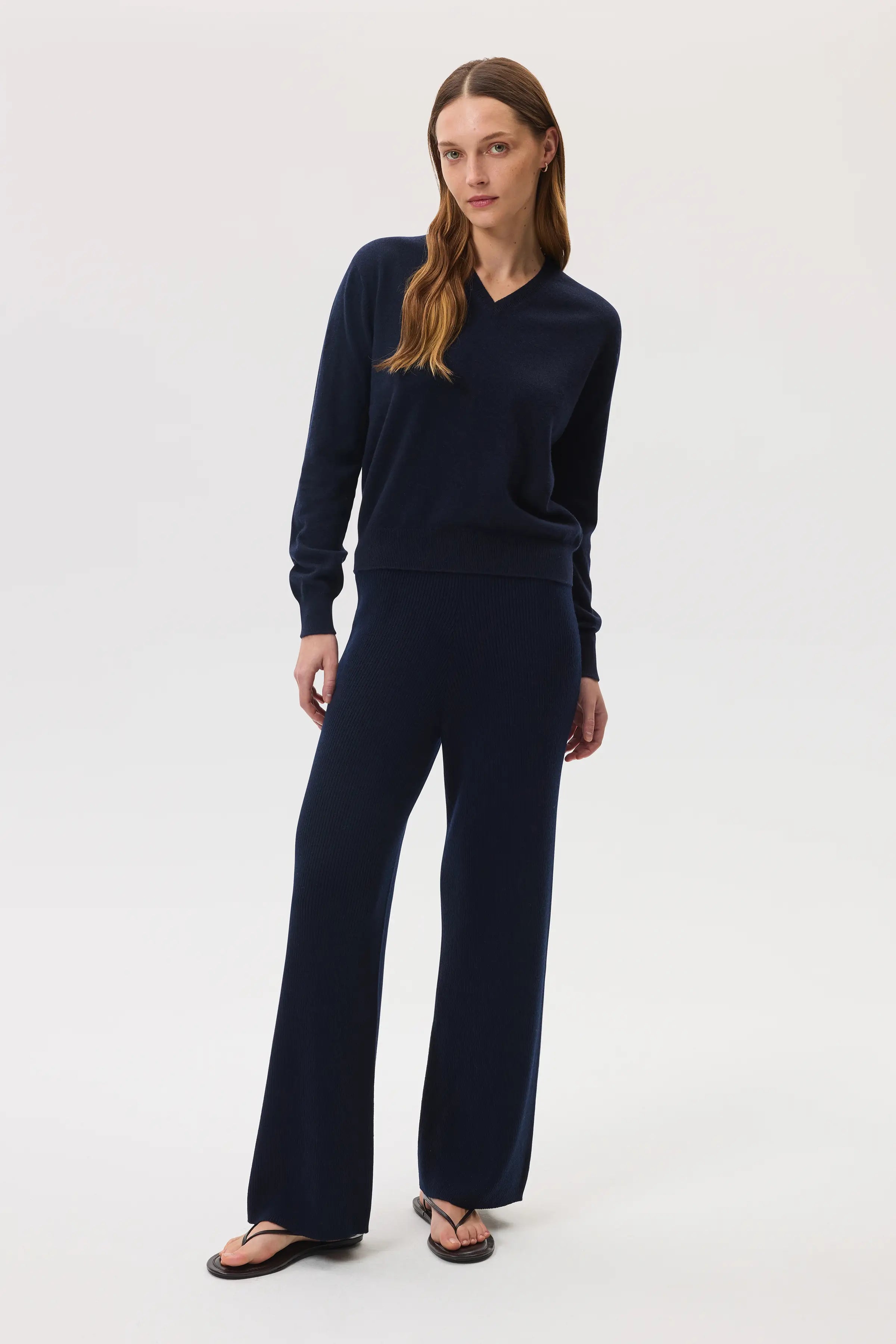 Johnstons of Elgin - Classic Navy Cashmere V Neck Jumper