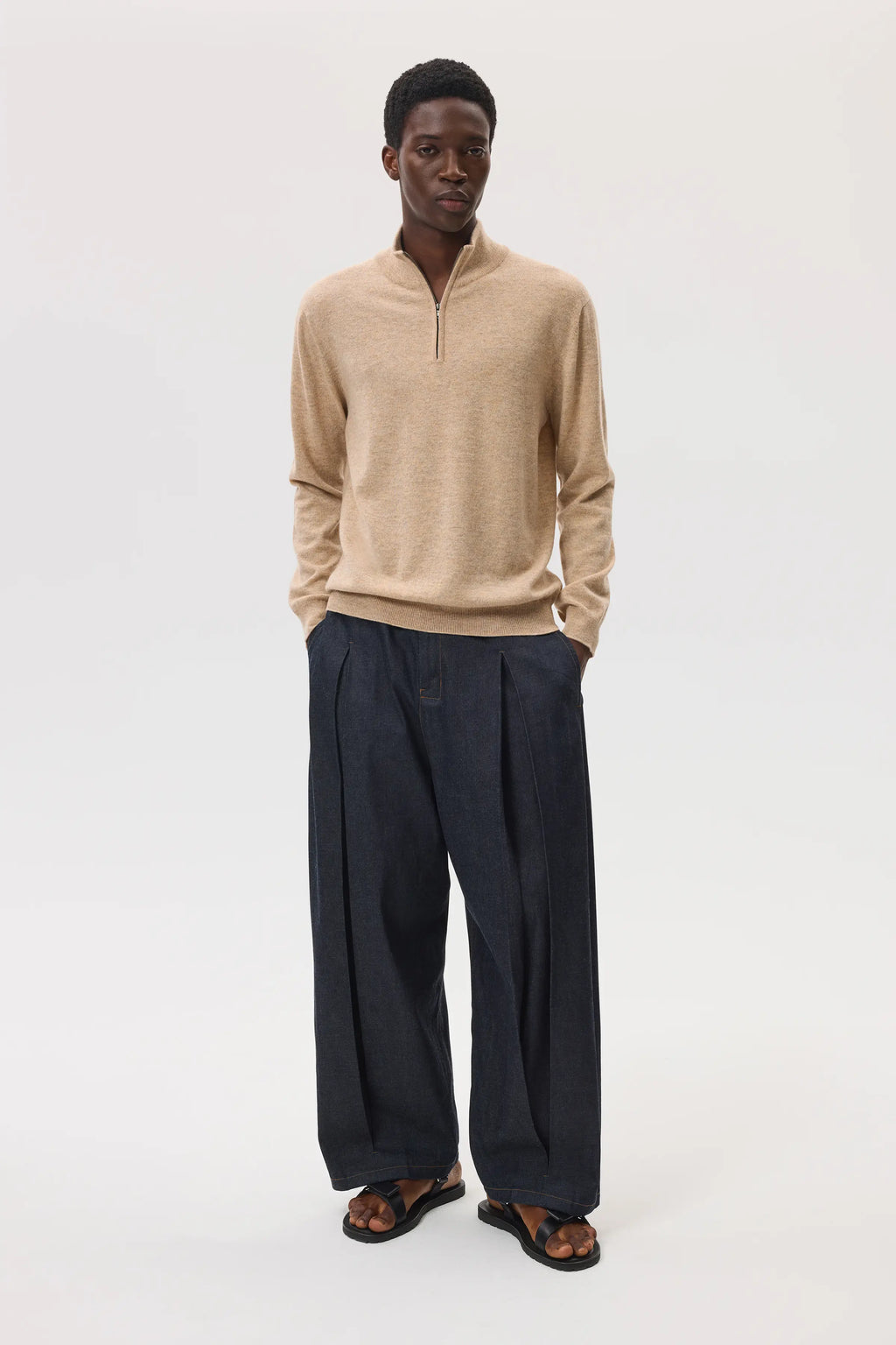 Johnstons of Elgin - Classic Cashmere Natural Zip Neck Jumper
