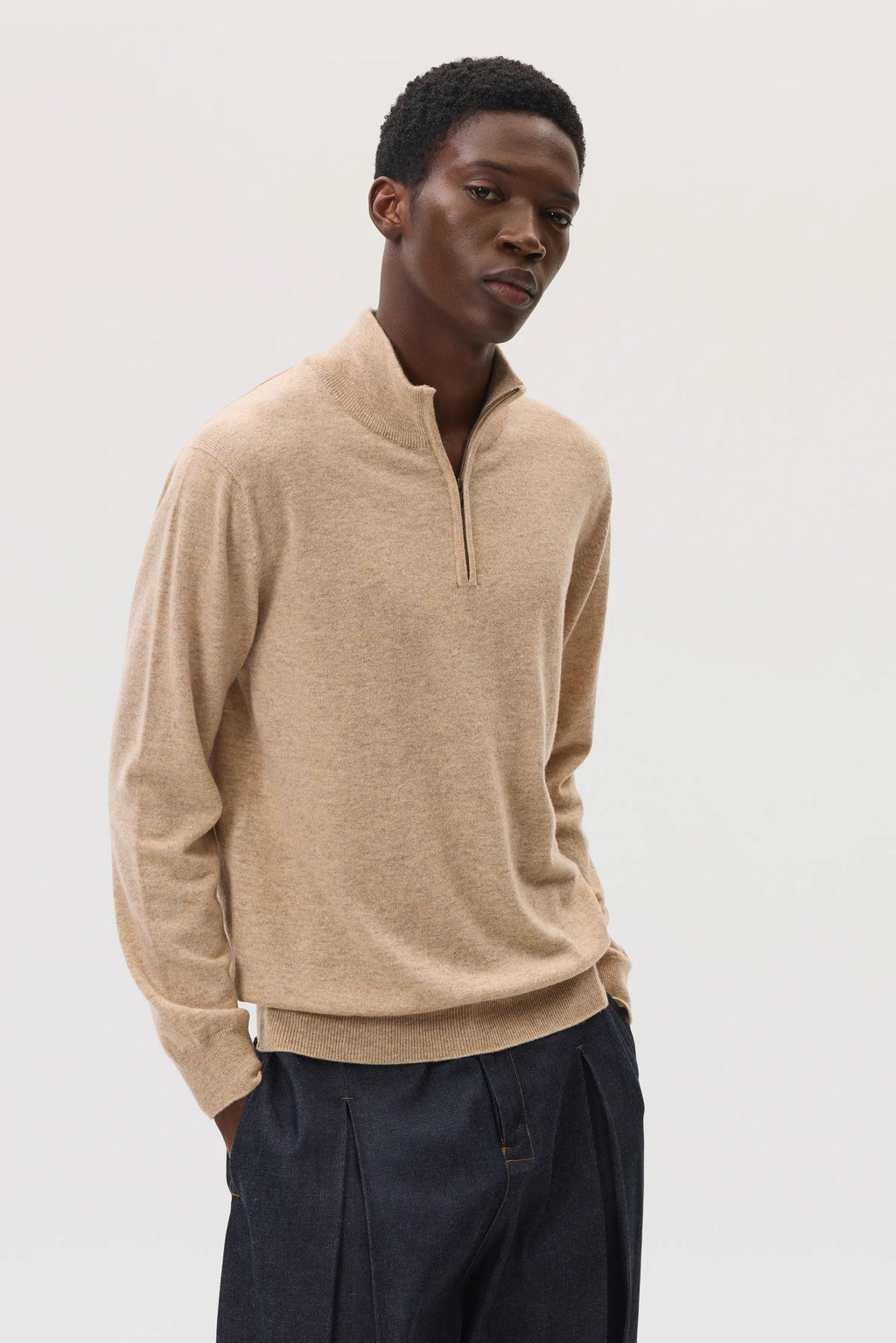 Johnstons of Elgin - Classic Cashmere Natural Zip Neck Jumper