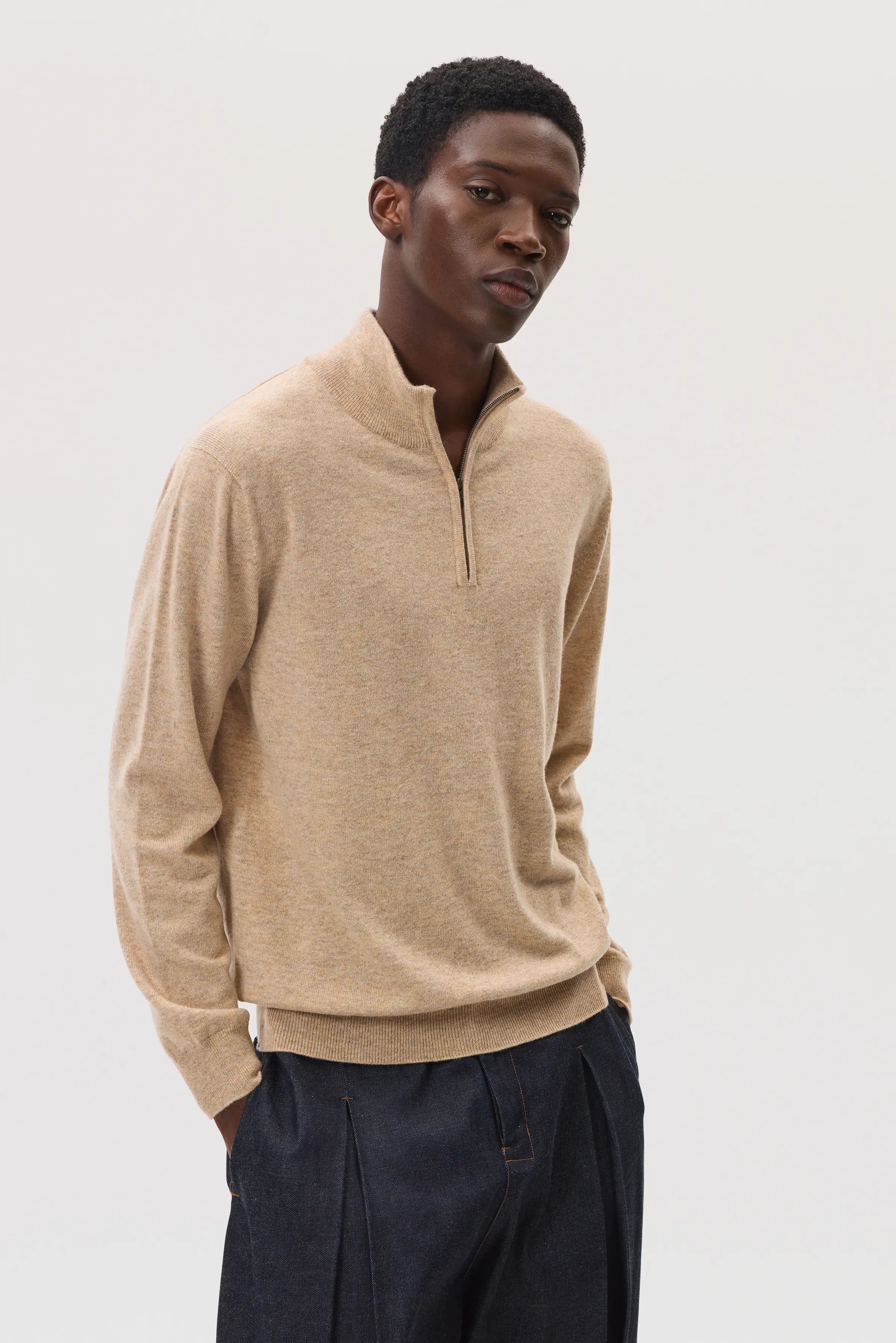 Johnstons of Elgin - Classic Cashmere Natural Zip Neck Jumper