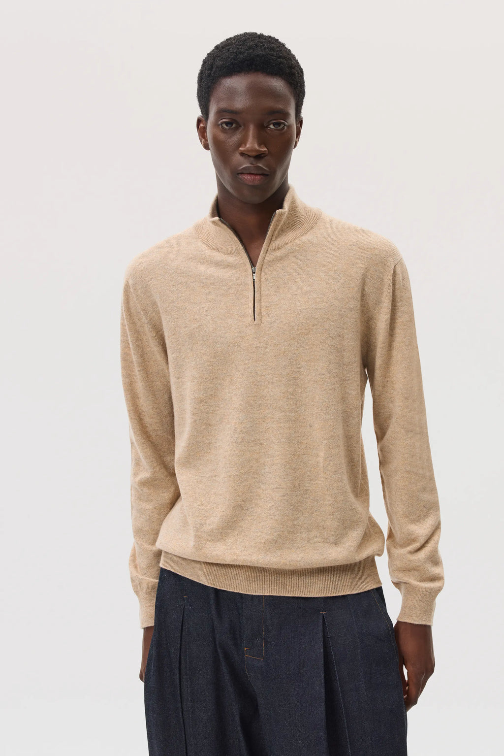 Johnstons of Elgin - Classic Cashmere Natural Zip Neck Jumper