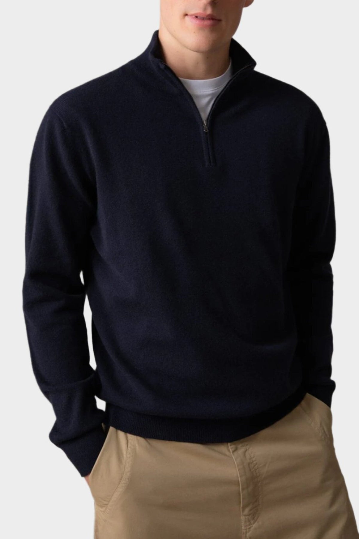 Johnstons of Elgin - Dark Navy Cashmere Zip Neck Jumper