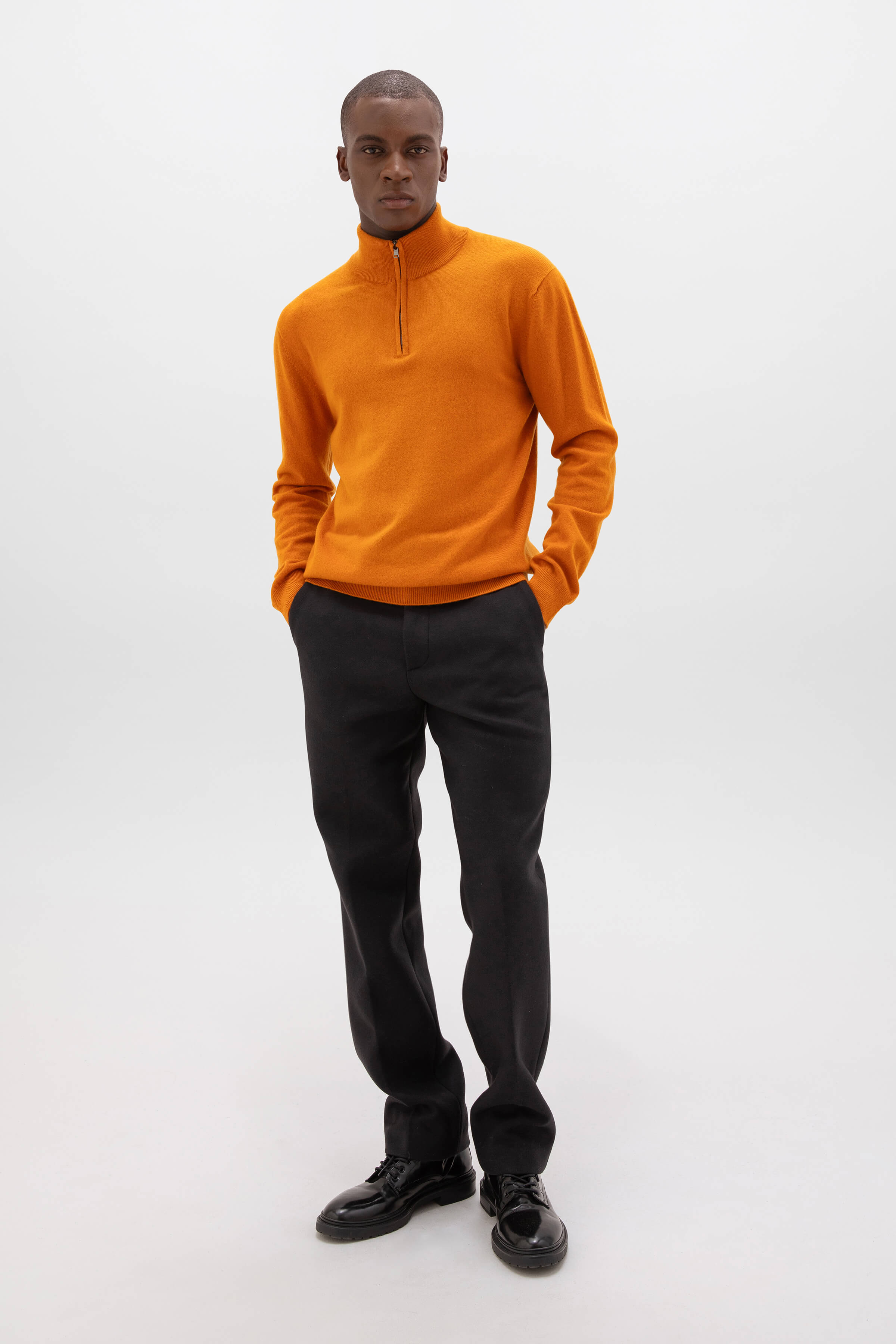 Johnstons of Elgin - Orange Cashmere Zip Neck Jumper