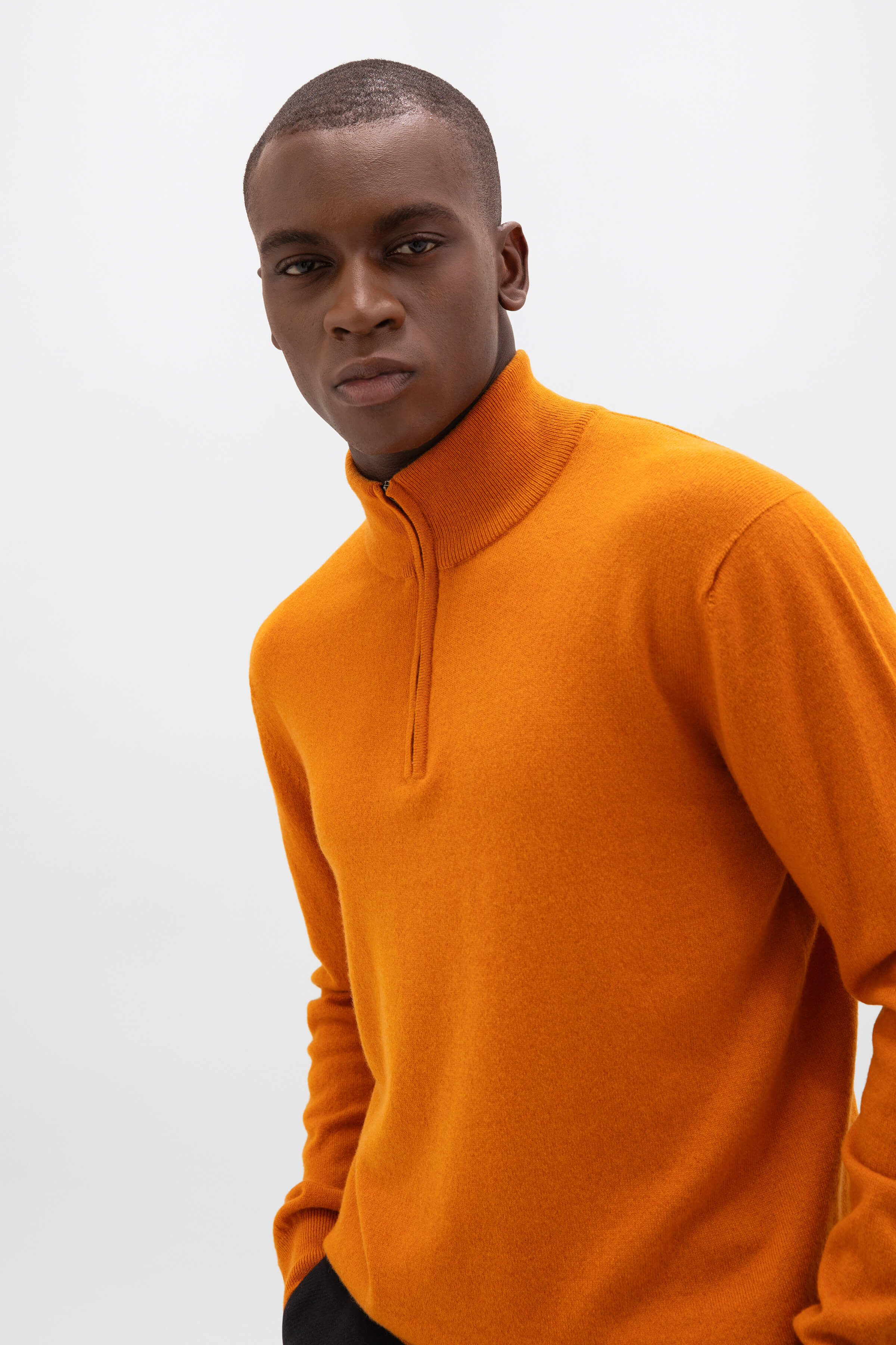 Johnstons of Elgin - Orange Cashmere Zip Neck Jumper
